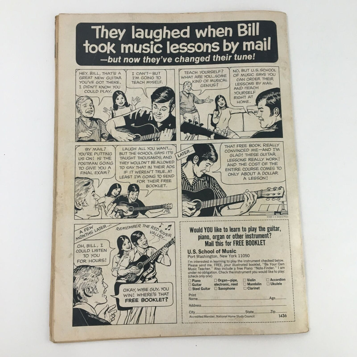 Inside Wrestling Magazine July 1972 includes a humorous comic strip about music lessons, contrasting with wrestling content and providing insights into contemporary culture.