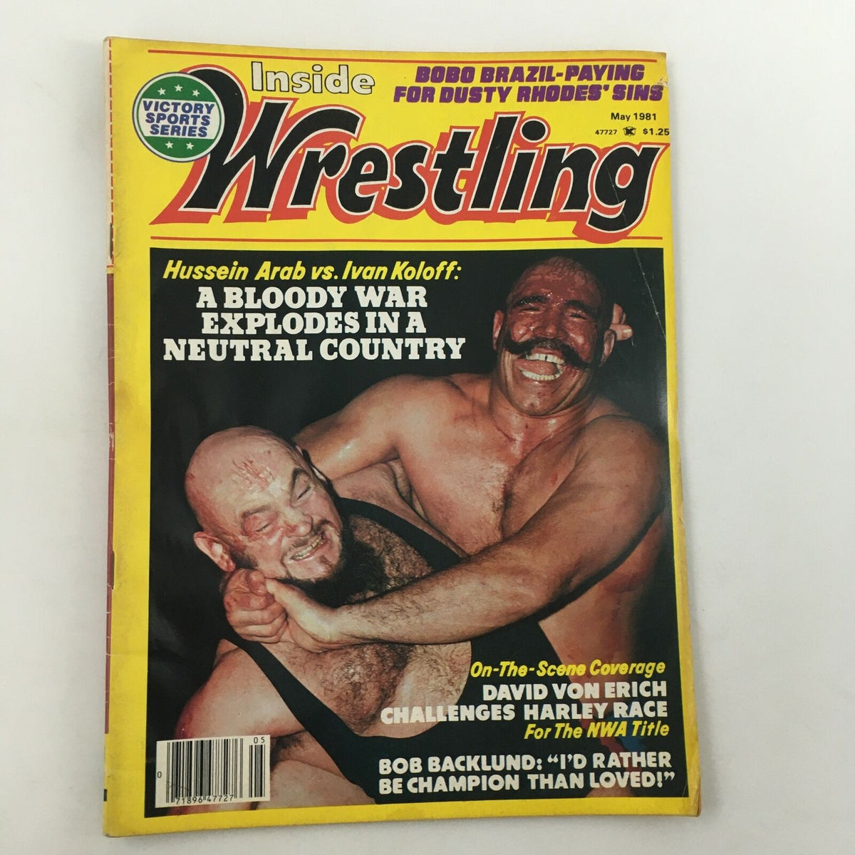 Inside Wrestling Magazine May 1981 cover featuring Hussein Arab vs Ivan Koloff: A Bloody War Explodes in a Neutral Country. Vintage wrestling history collectible.