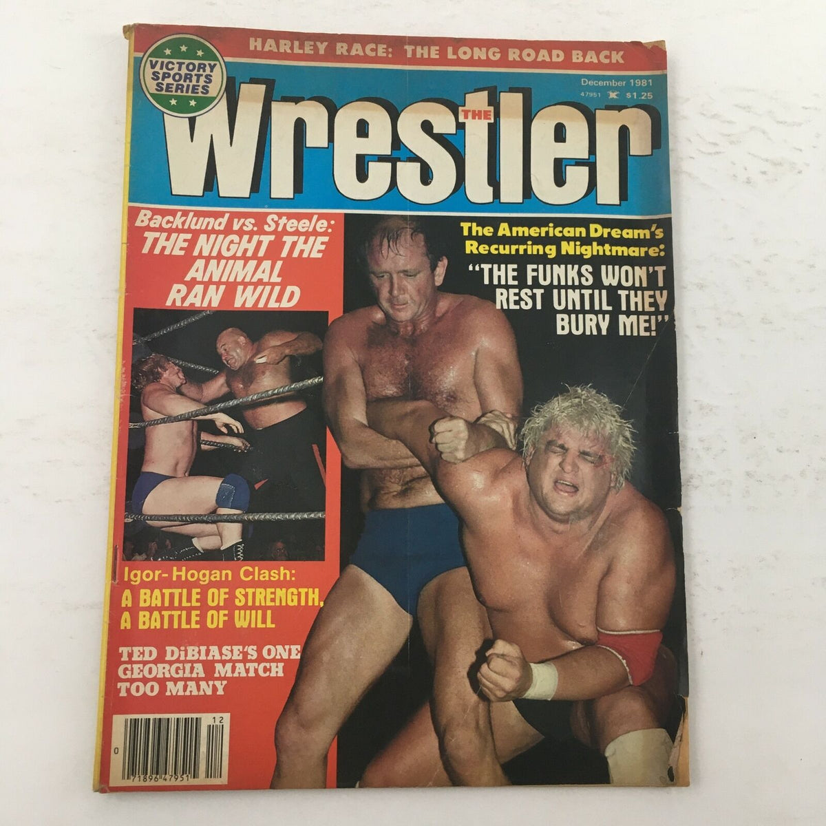 The Wrestler Magazine December 1981 cover featuring a dramatic wrestling scene with Mighty Igor and Hulk Hogan showcasing their iconic clash in the ring.