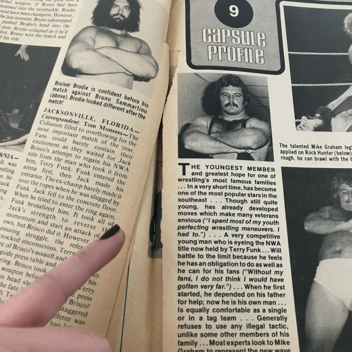 Inside Wrestling Magazine March 1977 presents the Capsule Profile featuring Bruiser Brodie, highlighting his confidence prior to a match against Bruno Sammartino.