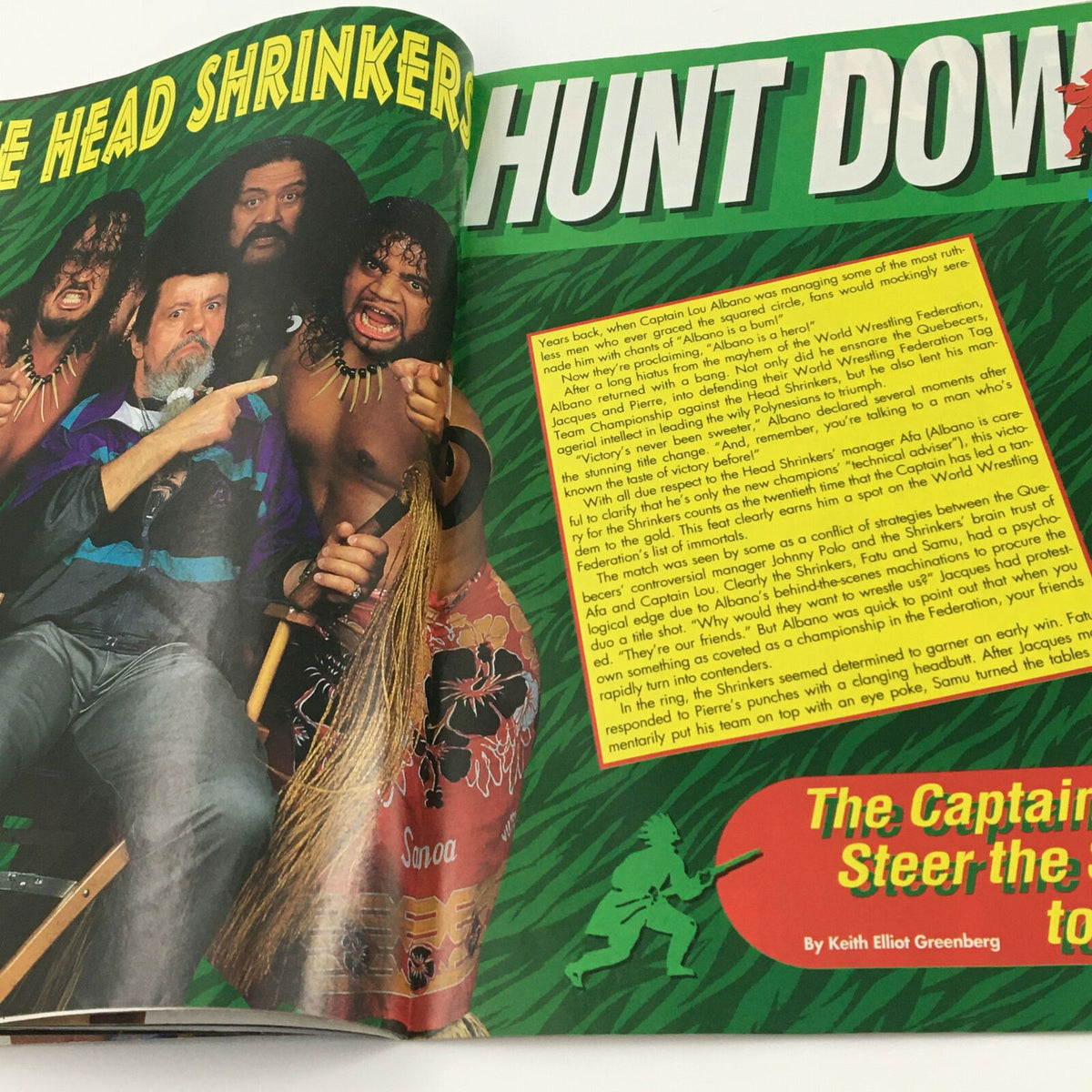WWF Magazine July 1994 feature on The Head Shrinkers highlighting their background and history in the wrestling industry.