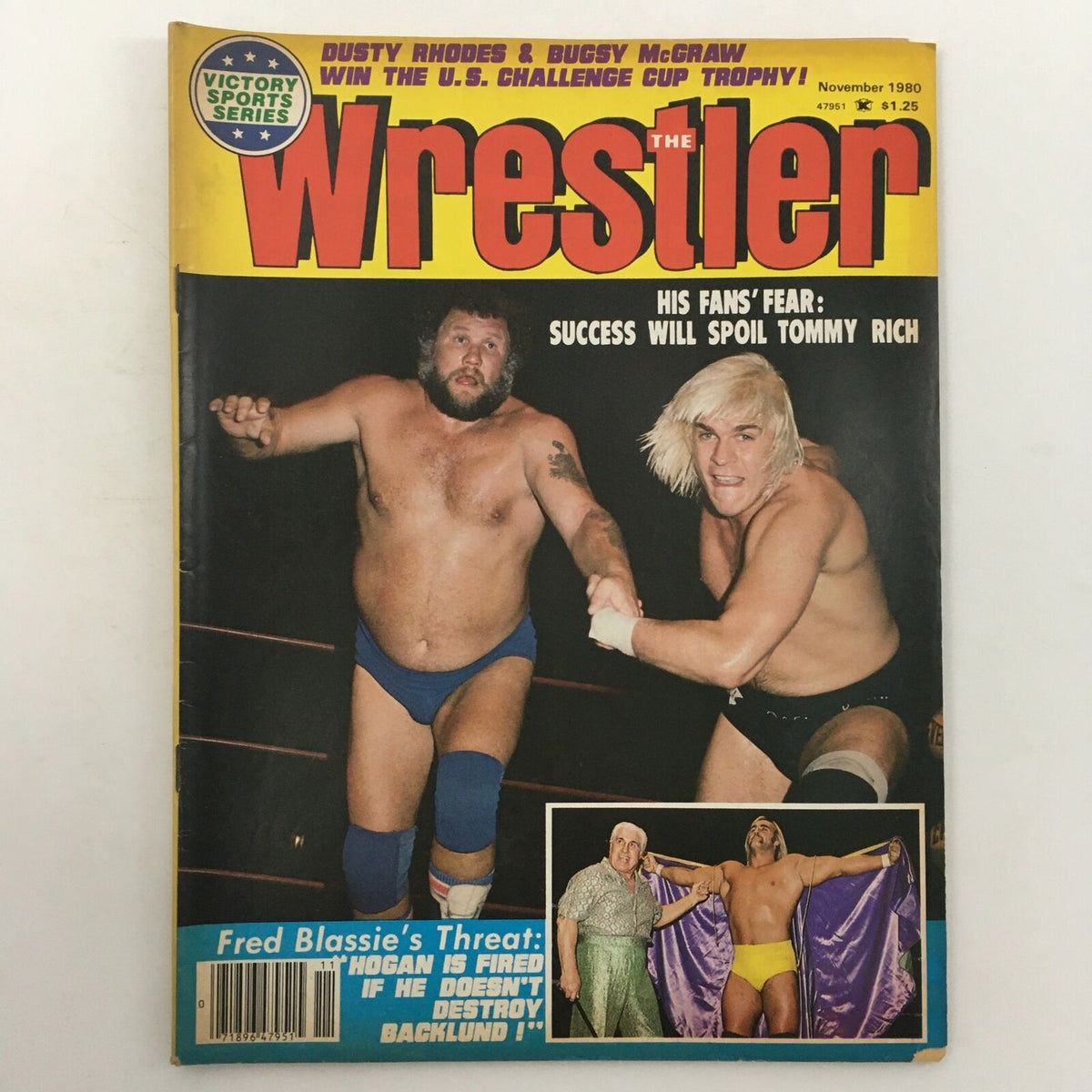 Cover of The Wrestler Magazine November 1980 featuring Hulk Hogan and Tommy Rich, highlighting wrestling legends with headlines about their matches and rivalries.