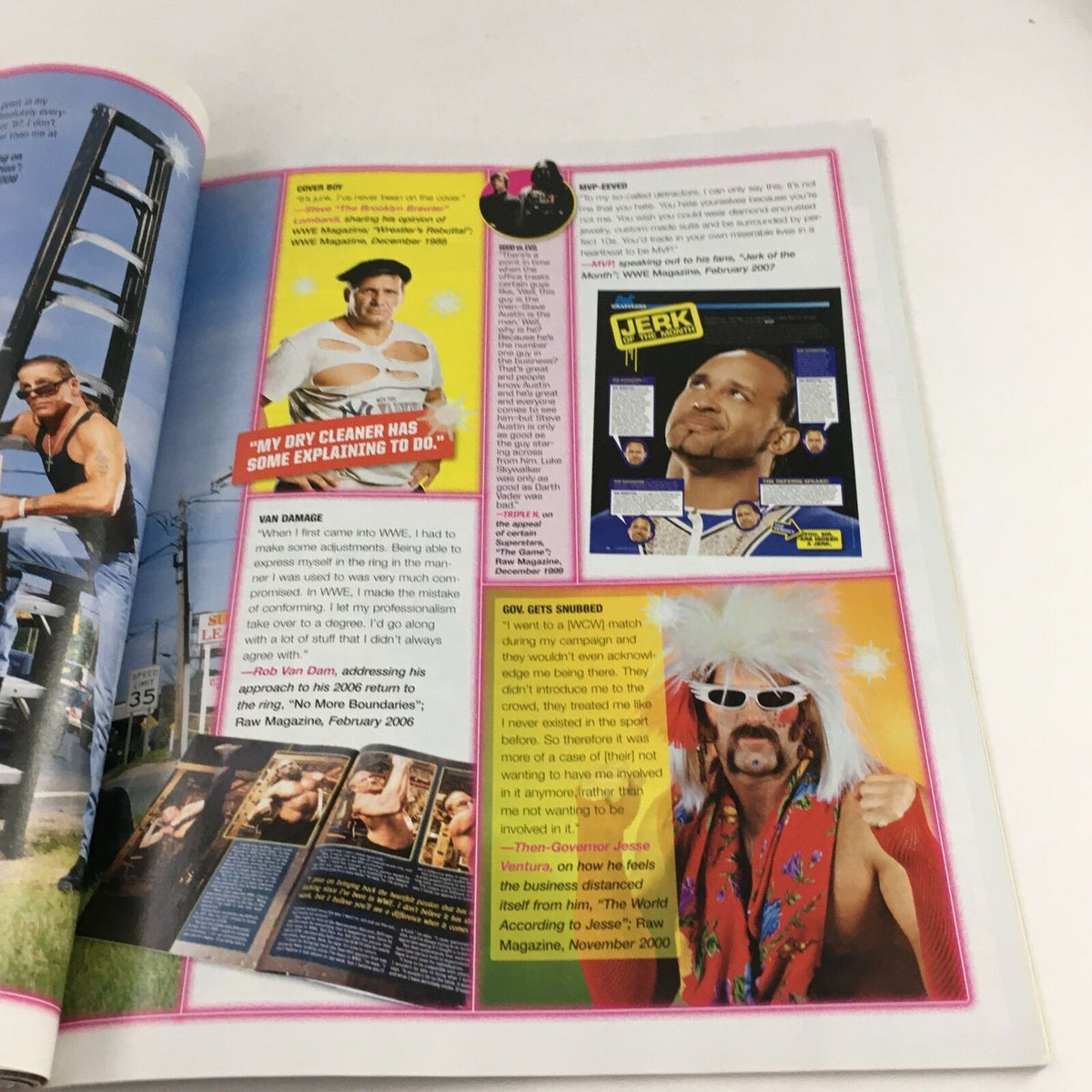 Another interior page from WWE Magazine 2008 featuring humorous segments and insights into the personalities of wrestling stars, reflecting on WWE culture.