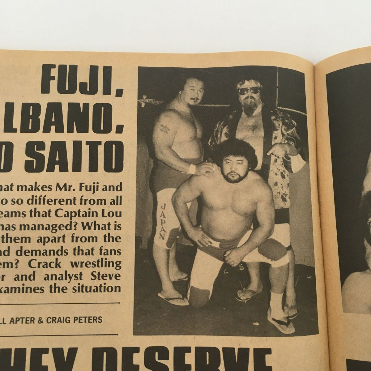 Article about Mr. Fuji, Captain Lou Albano, and Saito in The Wrestler Magazine March 1982, discussing the unique traits of these wrestling teams. A historical snippet in professional wrestling.
