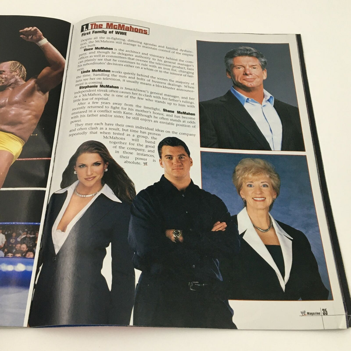 WWE Magazine December 2003, page featuring Vince McMahon, Linda McMahon, and their family, representing the First Family of WWE.