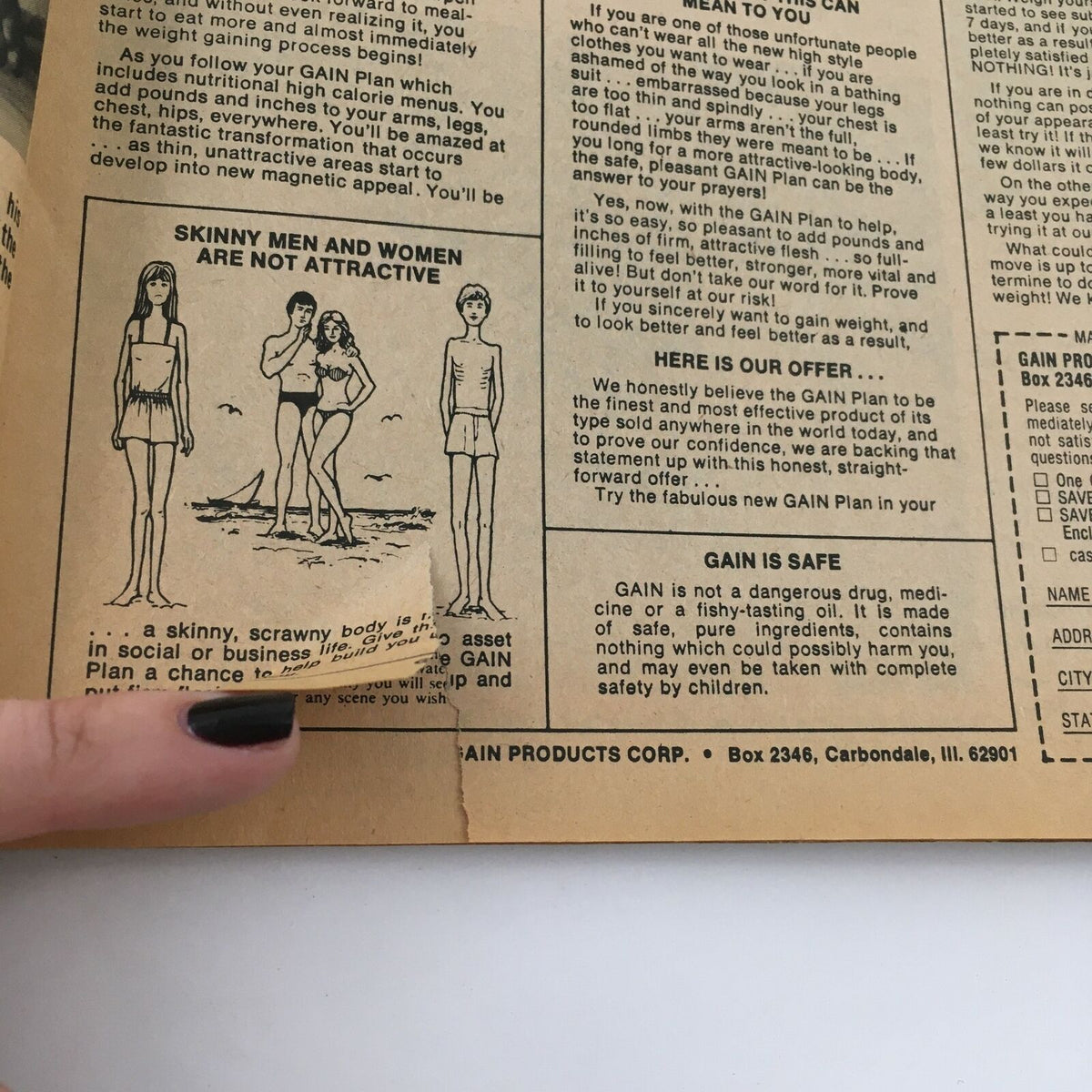 Advertisement from The Wrestler Magazine December 1981 promoting the GAIN Plan, emphasizing body image and attraction in social contexts.