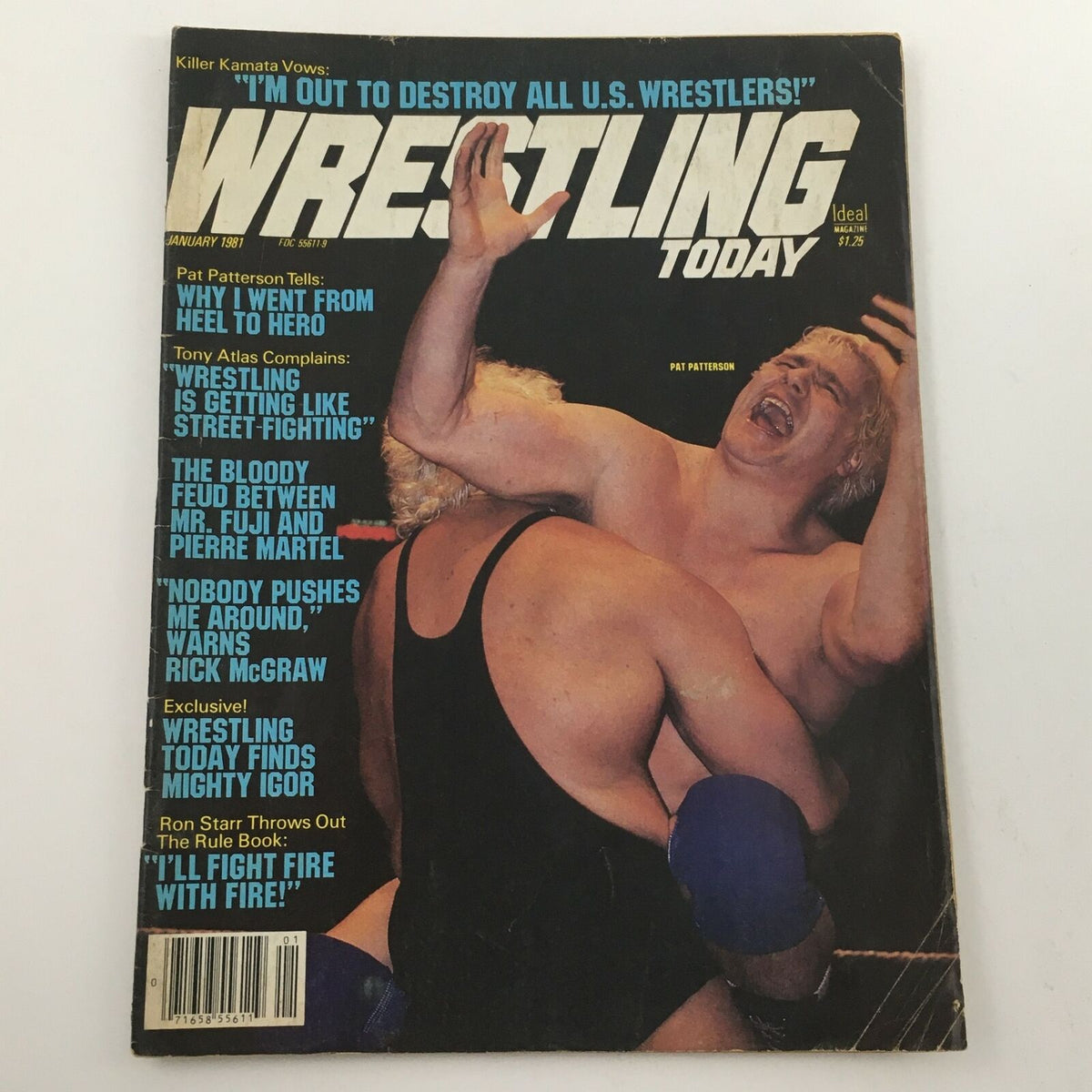 Wrestling Today Magazine January 1981 cover featuring Pat Patterson in a wrestling match, highlighting interviews and features on legendary wrestlers including Tony Atlas.