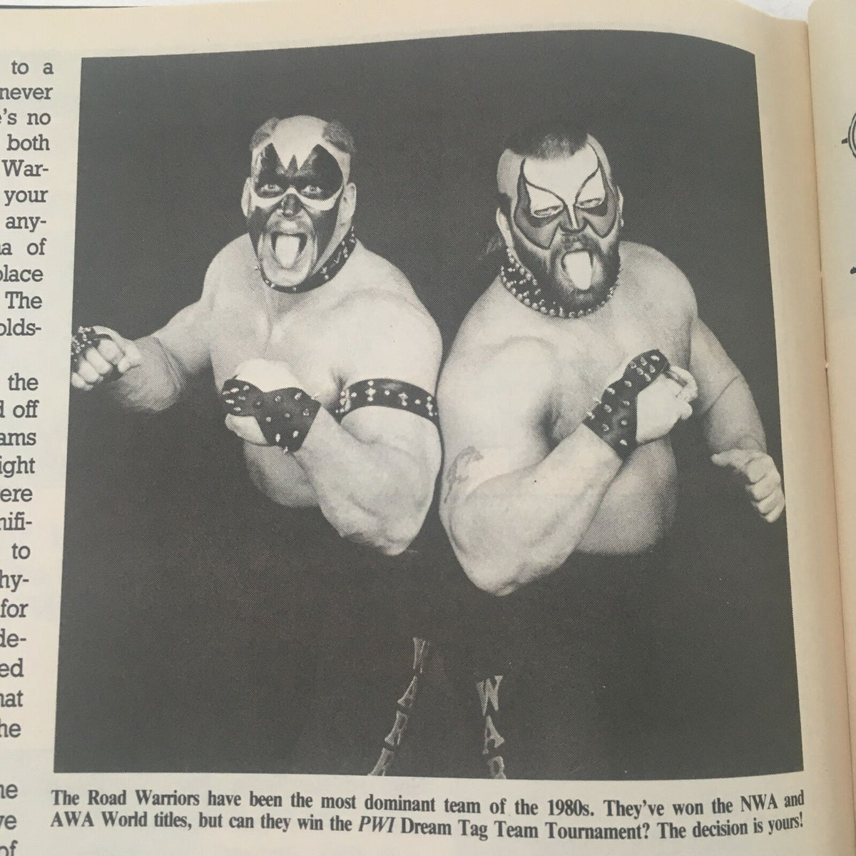 Pro Wrestling Illustrated February 1990 featuring the Road Warriors, iconic tag team of the 1980s, showcasing their powerful presence with painted faces and intense expressions.