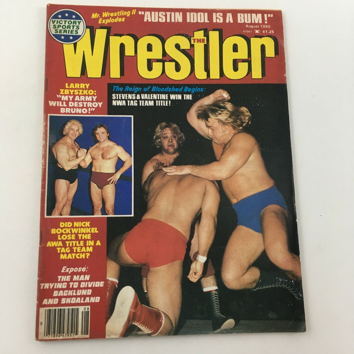 WWF The Wrestler Magazine August 1980 cover featuring Larry Zbyszko and Hulk Hogan in a dynamic wrestling scene, highlighting the era of professional wrestling with standout visuals and bold magazine title.