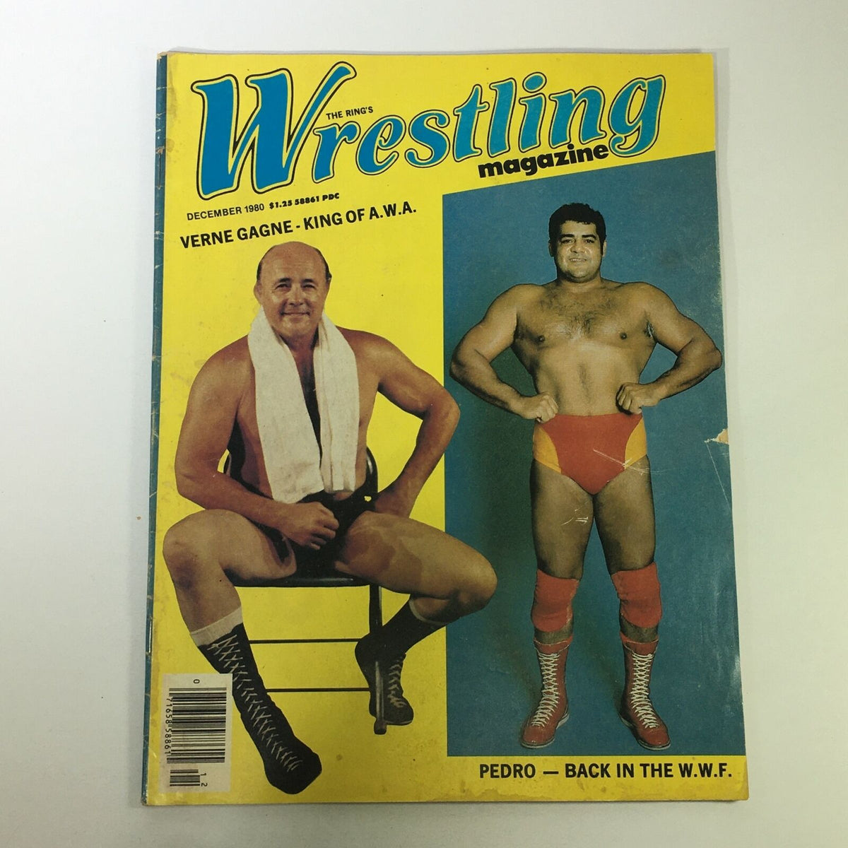 VTG The Ring's Wrestling Magazine December 1980 cover featuring Verne Gagne and Pedro Morales, showcasing iconic wrestling stars from a pivotal era.