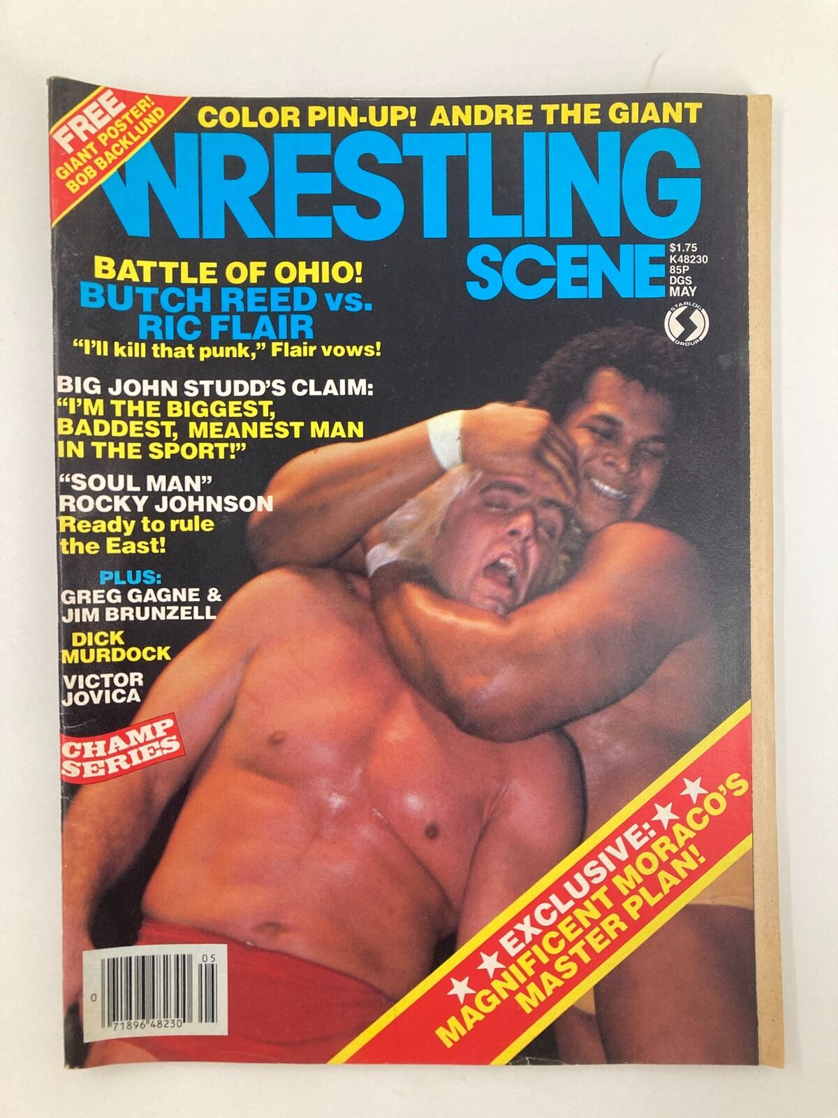 Cover of VTG Wrestling Scene Magazine May 1983 featuring Butch Reed vs Ric Flair, highlighting a classic wrestling match with promotional text and images.
