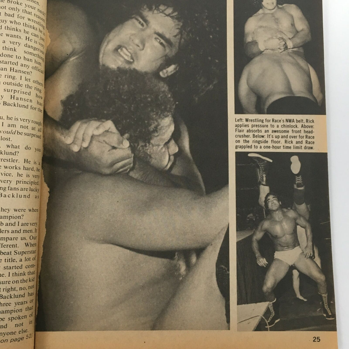 Wrestling Superstars Magazine Fall 1981 featuring Rick Steamboat applying pressure in a chinlock to his opponent, showcasing intense action from the era of classic professional wrestling with photographs capturing the sport's excitement.