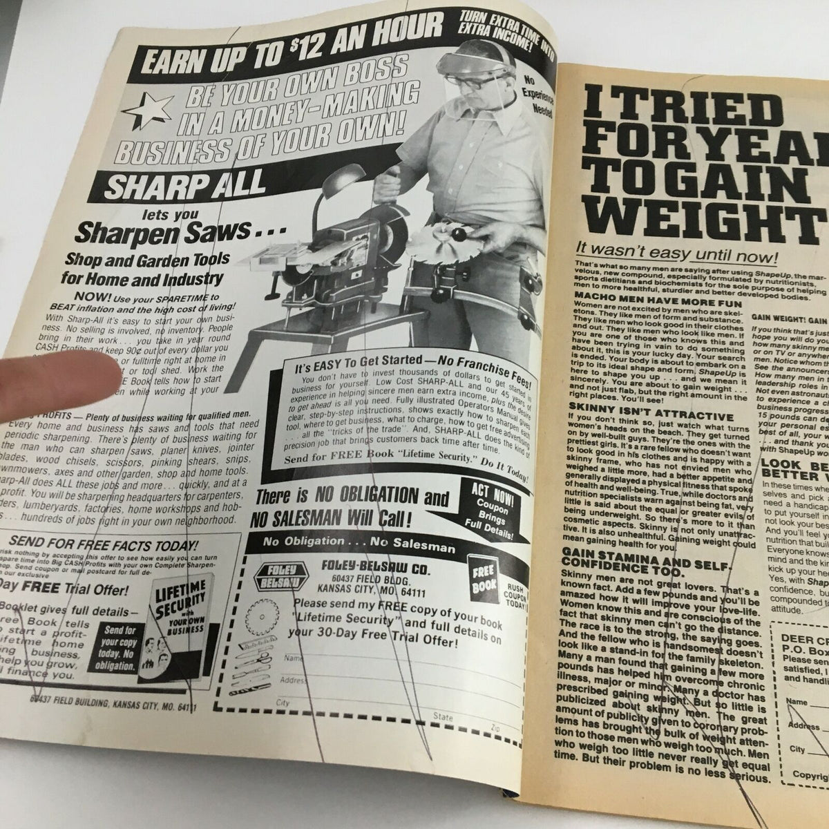 Inside page of The Wrestler Magazine June 1985 containing advertisements, capturing the essence of 1980s wrestling culture and promoting various products.
