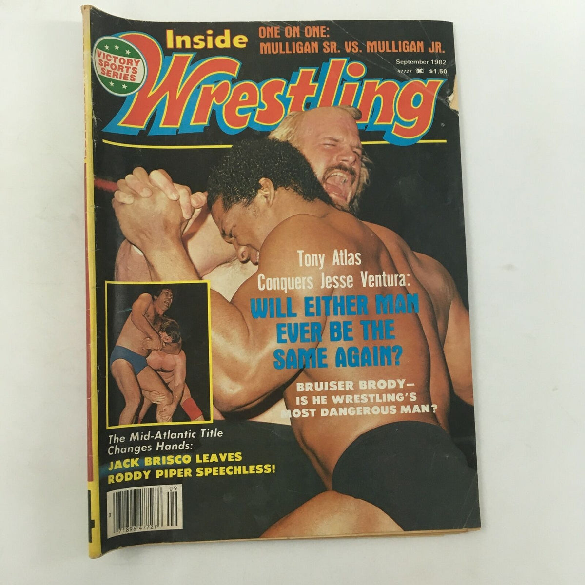 Inside Wrestling Magazine September 1982 cover featuring Tony Atlas, Jesse Ventura, and headlines about Jack Brisco and Roddy Piper. Highlighting wrestling history and major figures of the era.