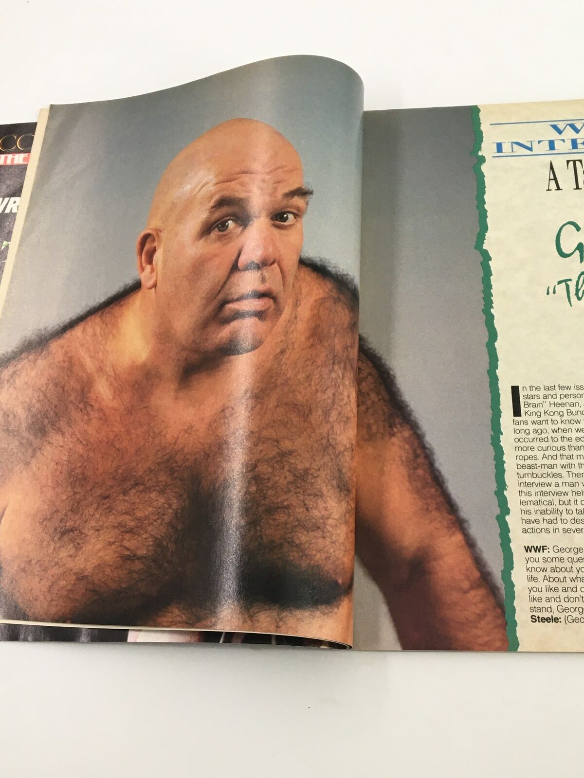 Interview page featuring George 'The Animal' Steele in VTG WWF Magazine October 1987, showcasing the wrestler's unique persona and insights.