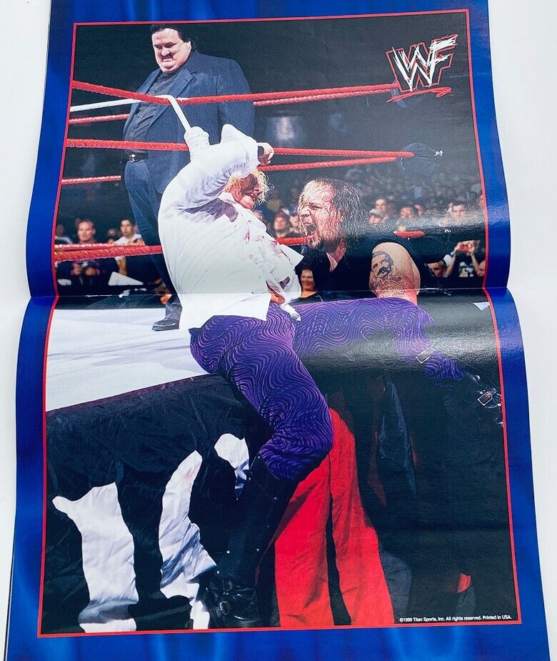 WWF World Wrestling Federation Magazine May 1999 cover image featuring a dramatic wrestling scene with the Big Show, The Undertaker, and other wrestlers in action. This poster captures the excitement of the late 90s wrestling era, making it a valuable collectible for fans.