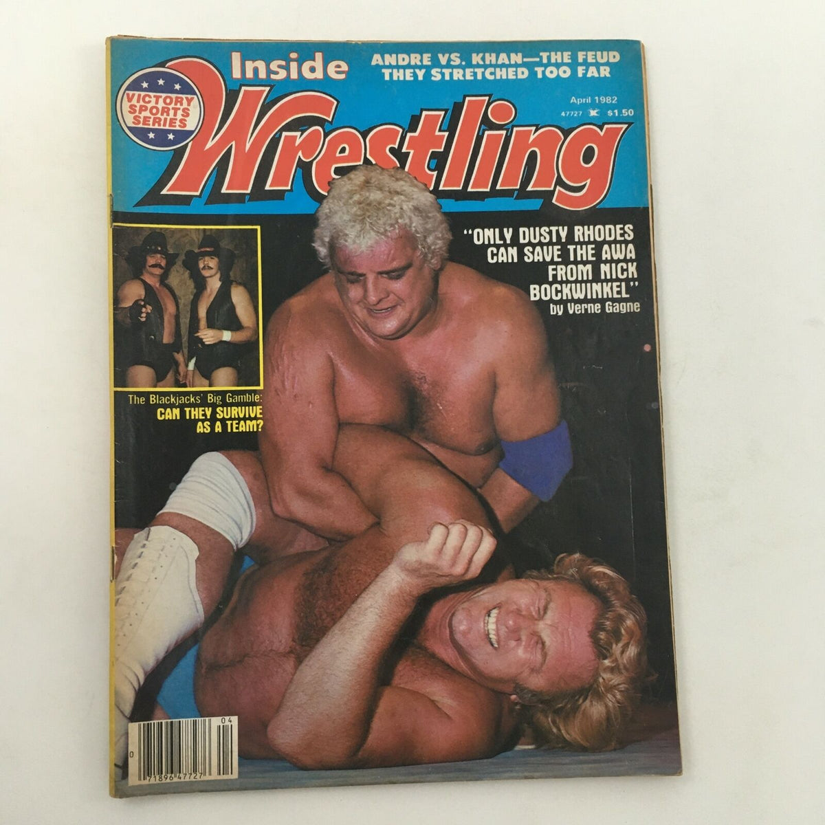 Inside Wrestling Magazine April 1982 featuring Dusty Rhodes on the cover, highlighting his role in saving the AWA from Nick Bockwinkel.
