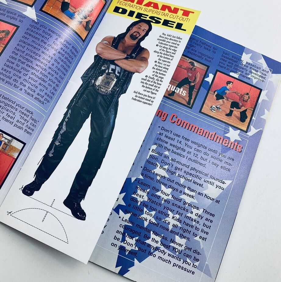 WWF World Wrestling Federation Magazine March 1995 featuring a cut-out of Diesel, showcasing fitness tips and exercises for wrestling fans and aspiring athletes.