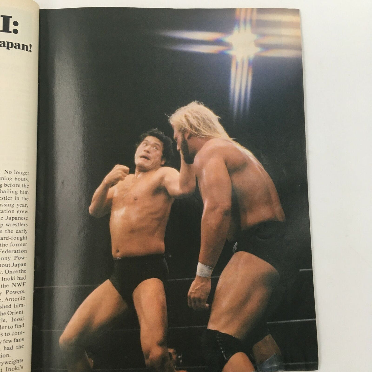 Wrestling action photo from Wrestling's Main Event Magazine August 1982 with Antonio Inoki and an opponent.