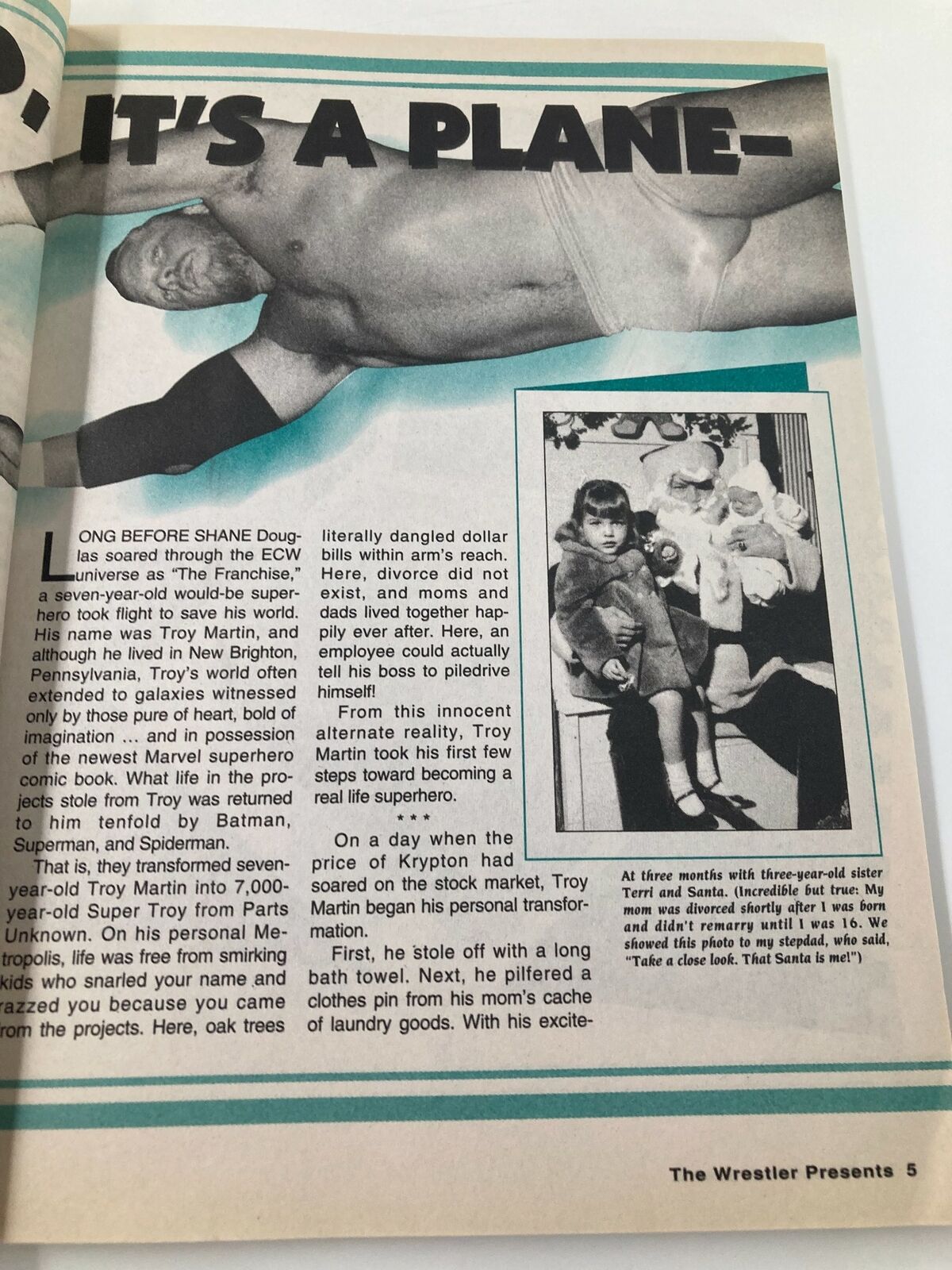 Page from The Wrestler Presents Summer 1998 showing a wrestling scene with the headline 'IT'S A PLANE-' highlighting stories from the era.