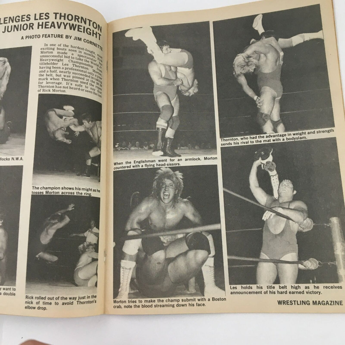 A photo spread in The Ring's Wrestling Magazine February 1981 depicting Les Thornton challenging as the Junior Heavyweight champion.