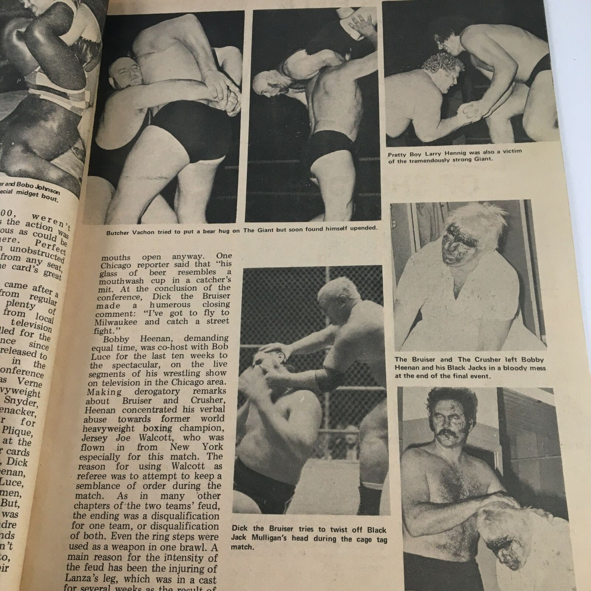 Inside pages of Wrestling Monthly Magazine December 1972 showing wrestling matches, capturing iconic moments and nostalgia from a significant era in professional wrestling.