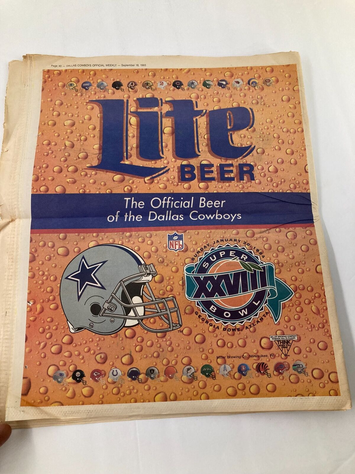 Dallas Cowboys Weekly Newspaper September 18 1993 Vol 19 #13 Michael Irvin advertising Lite Beer as the official beer of the Dallas Cowboys.