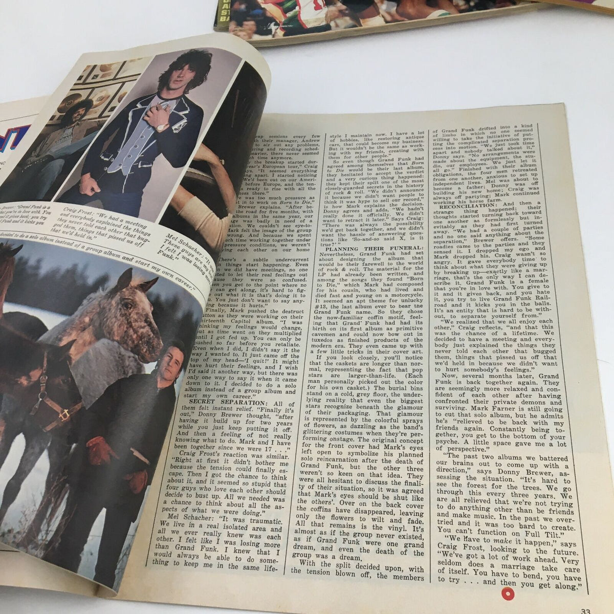 Inside pages of Circus Weekly Magazine May 13, 1976 showing an article with images of musicians and an interview with Charles Bronson.