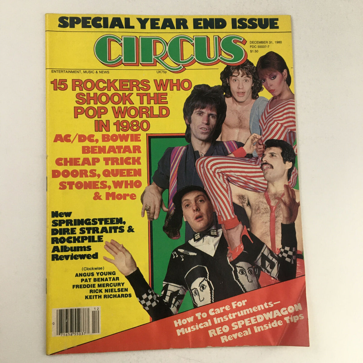Circus Magazine December 31 1980 featuring Freddie Mercury and Bruce S., showcasing rock icons from 1980 including highlights of AC/DC, Bowie, and more. Year-end special issue cover.