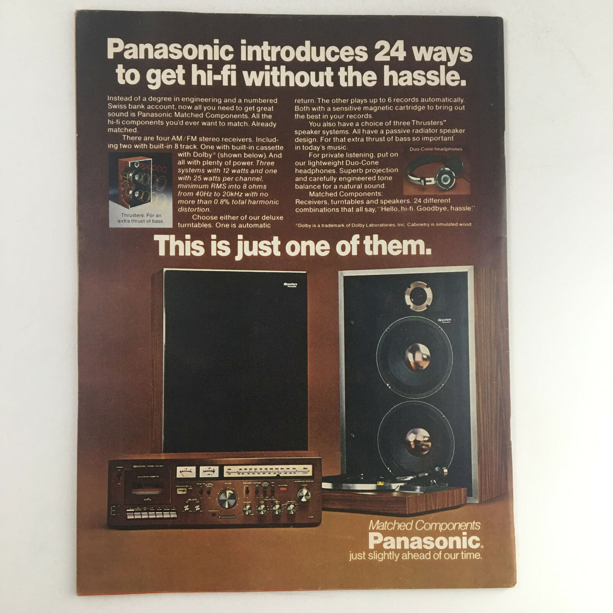 Advertisement in Circus Magazine November 24, 1977, for Panasonic audio equipment, promoting high-fidelity audio solutions with visual of stereo components.