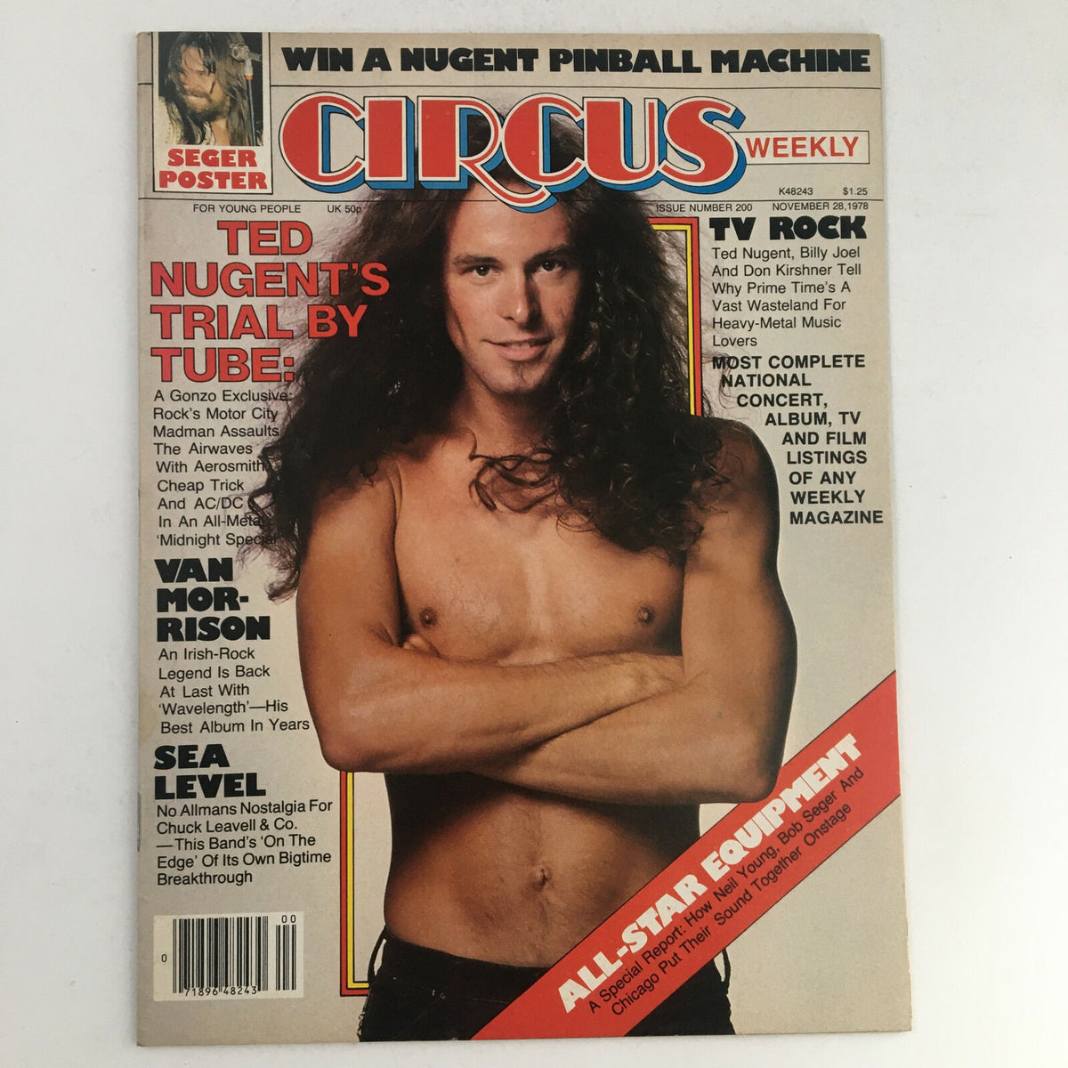 Cover of Circus Magazine from November 28, 1978 featuring Ted Nugent; includes a striking photo of Nugent and a tease for a Bob Seger poster.