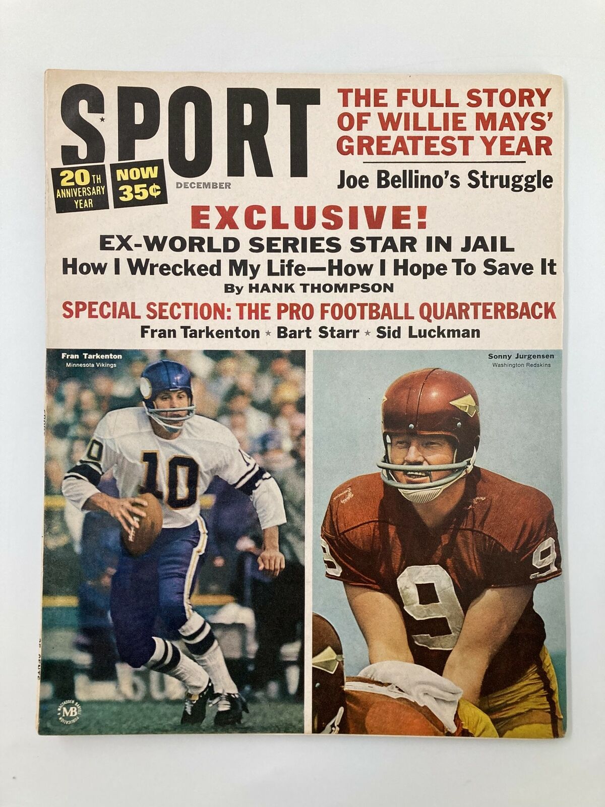 VTG Sport Magazine December 1965 cover featuring NFL stars Fran Tarkenton and Sonny Jurgensen, highlighting sport history and vintage collectibles.