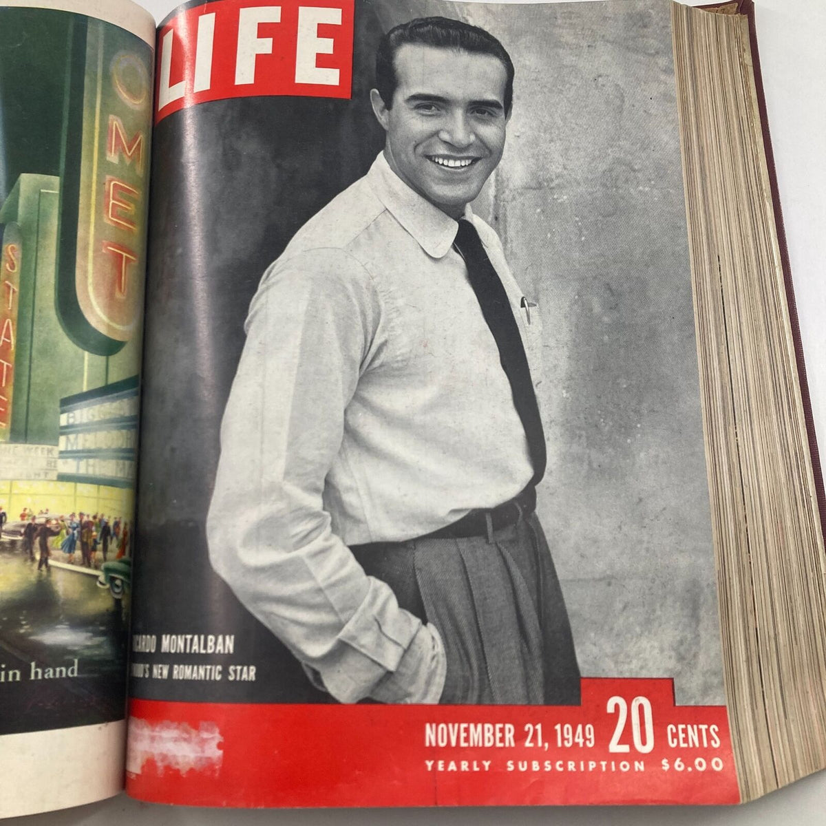 Front cover of VTG 1949 Bound Life Magazine from November 21, 1949, featuring actor Ricardo Montalban, identified as Hollywood's new romantic star.