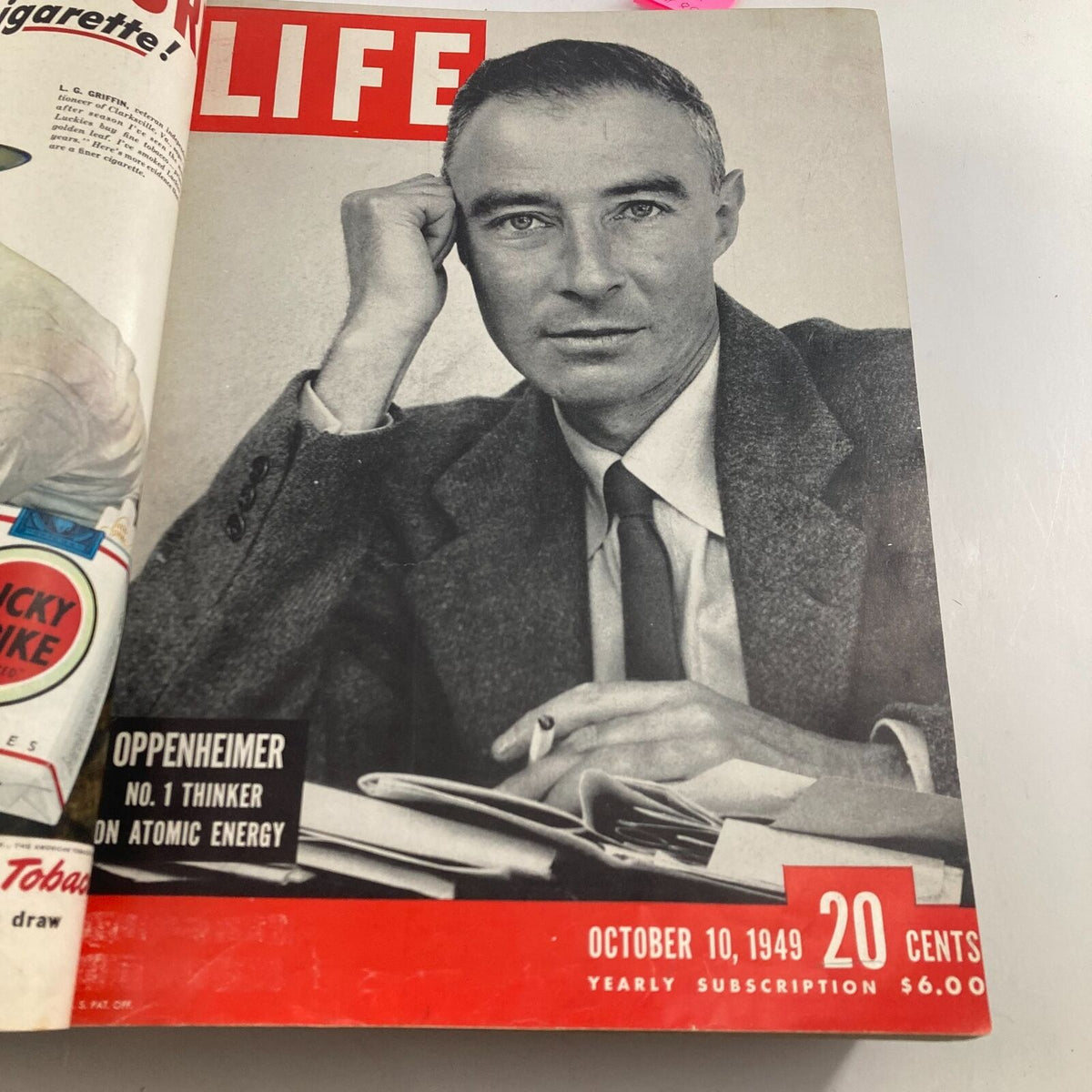 Cover of the VTG 1949 Bound Life Magazine showcasing the October 10, 1949 issue with J. Robert Oppenheimer.