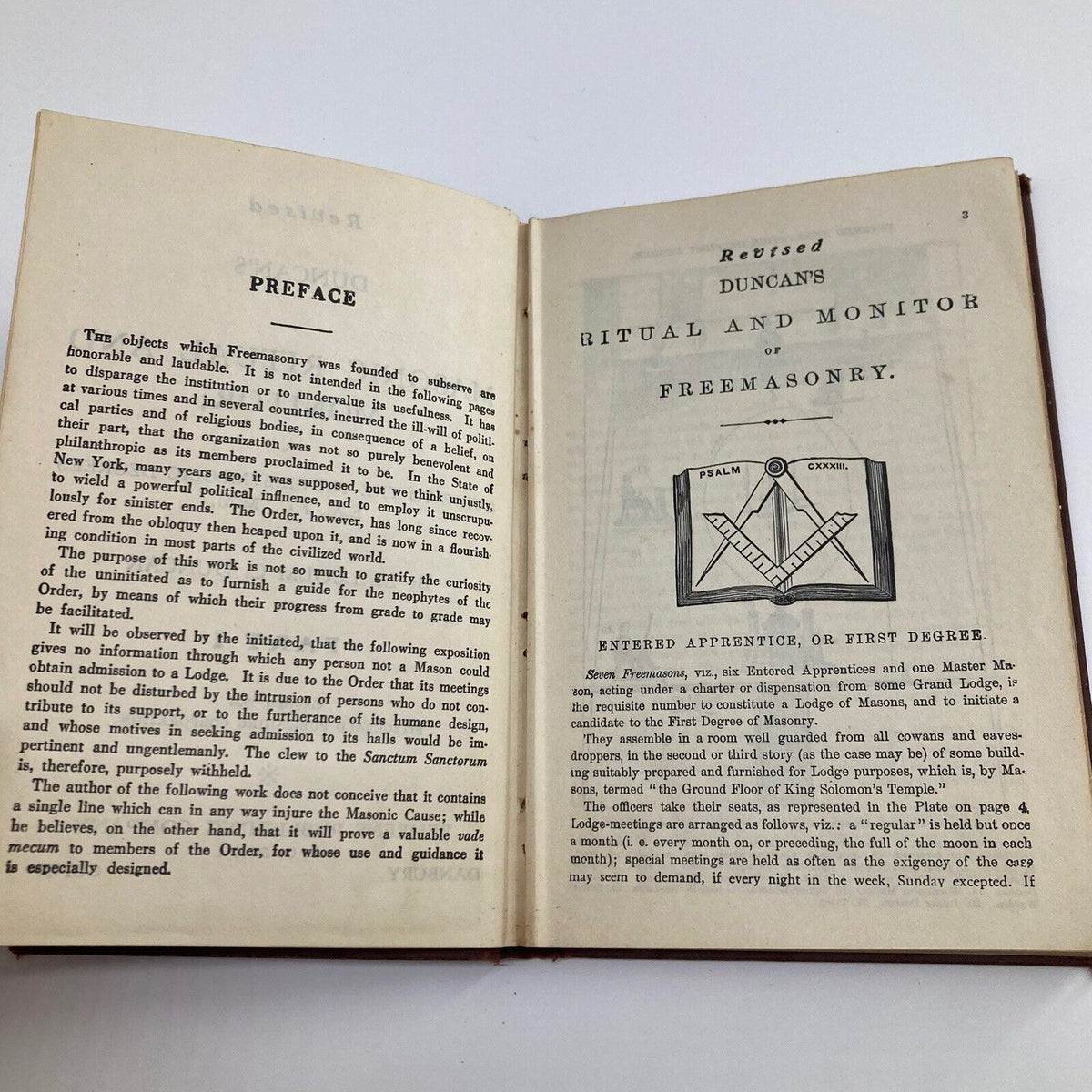 Interior page of '1922 Duncan's Ritual and Monitor of Freemasonry Part 1' by Sol C. Johnson showing the preface section detailing Masonic practices and teachings.