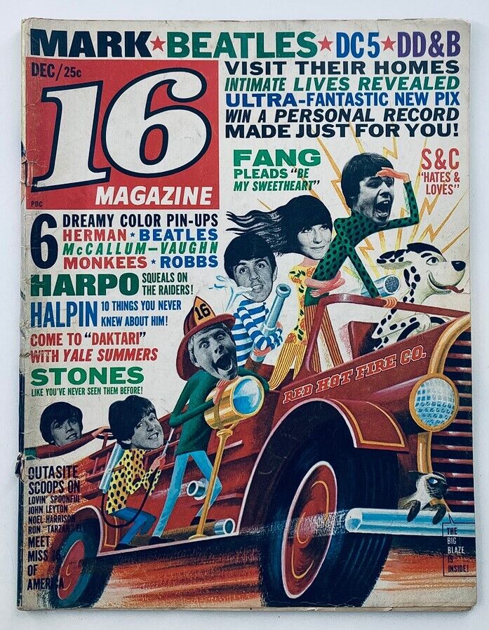 Cover of VTG 16 Magazine December 1966 Vol 8 #7 featuring The Beatles and The Rolling Stones, showcasing vibrant graphics and color pin-ups.