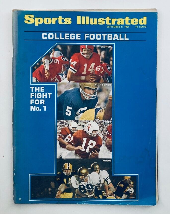Cover of VTG Sports Illustrated Magazine September 11 1967 titled 'The Fight for No. 1', featuring college football highlights with images of teams like Georgia, Notre Dame, Texas, and Miami.