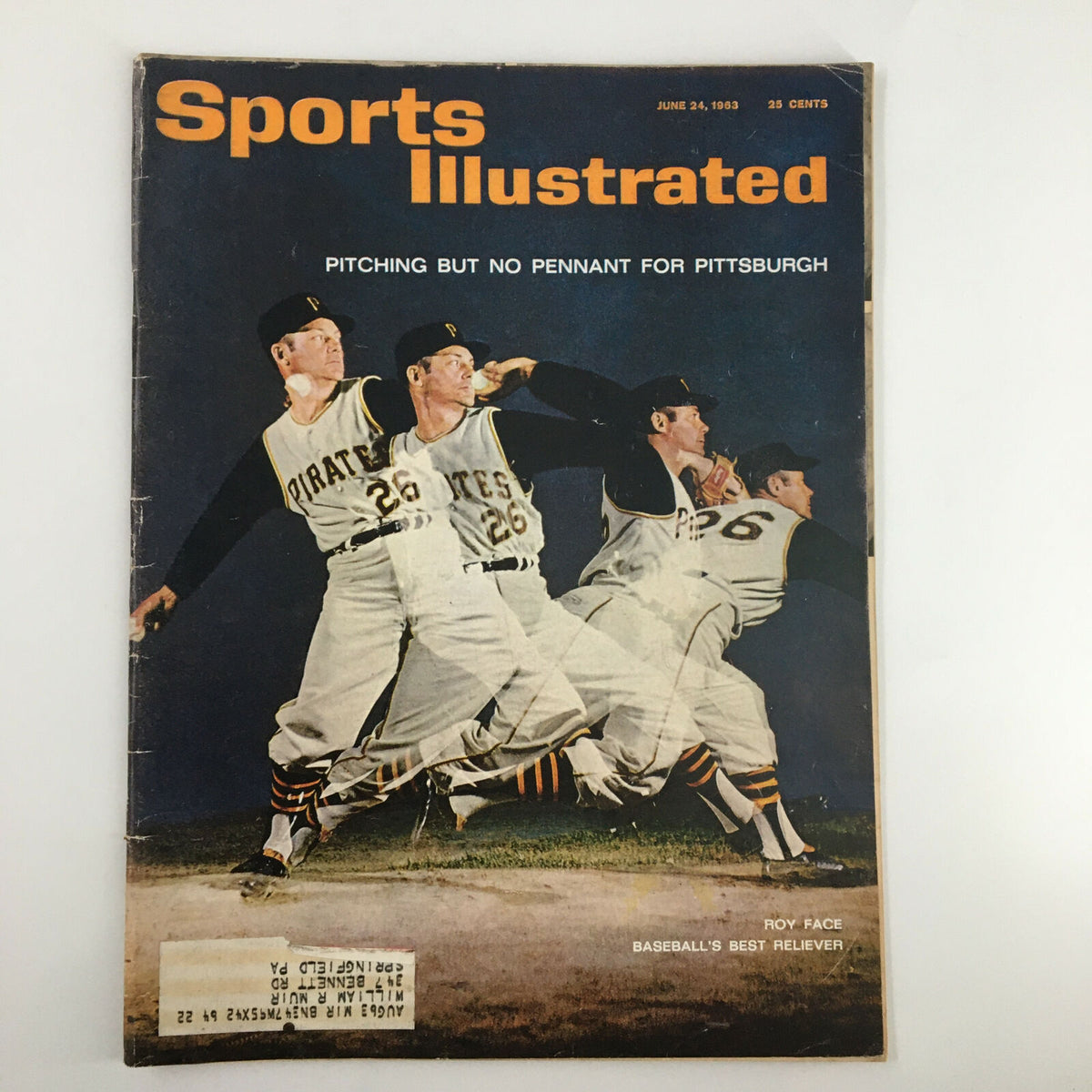 Cover of VTG Sports Illustrated Magazine June 24, 1963 featuring Roy Face, titled 'Baseball's Best Reliever'. The cover displays multiple images of Roy Face in action, emphasizing his pitching prowess.