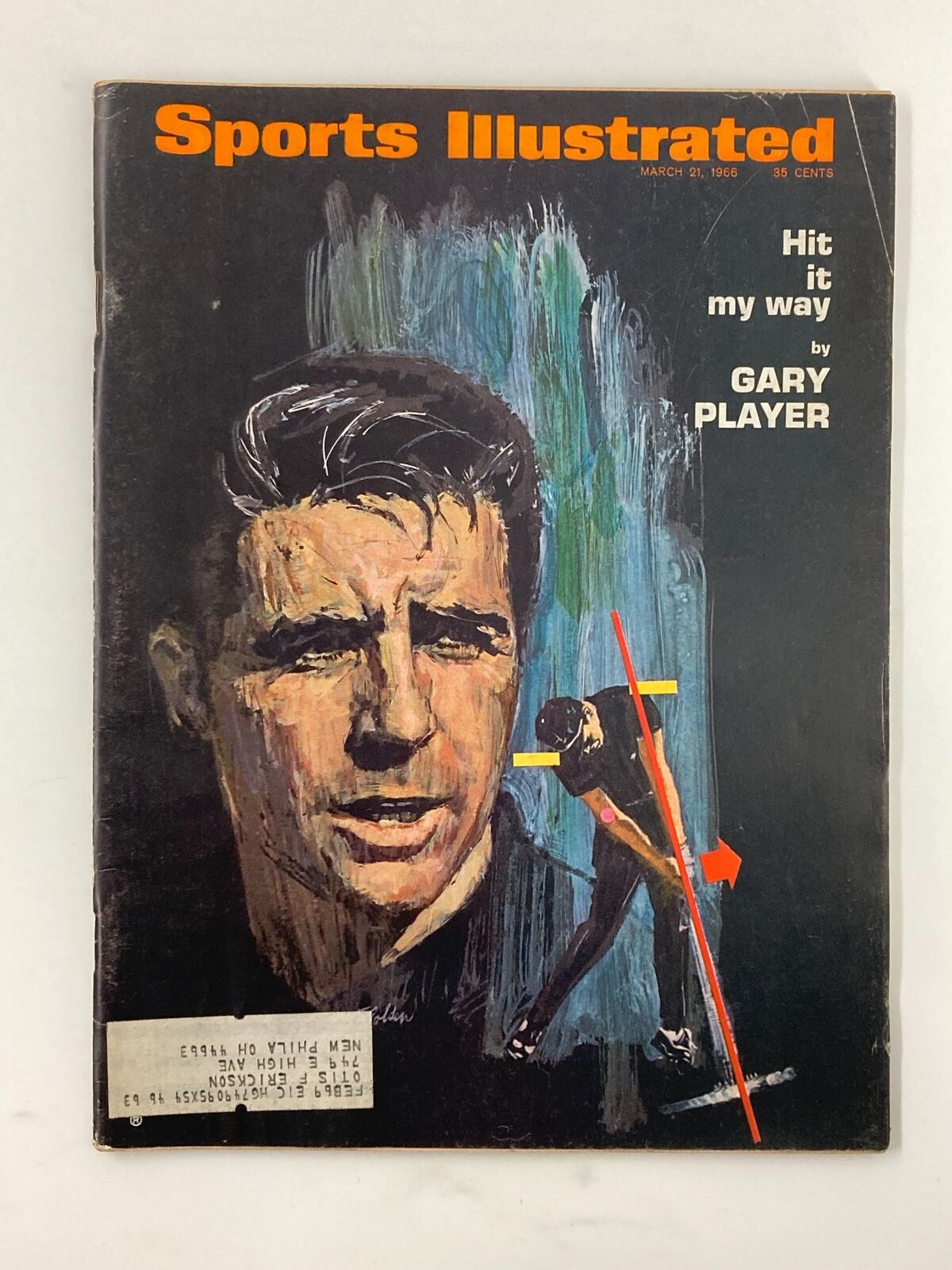 Vintage Sports Illustrated Magazine cover from March 21, 1966 featuring Gary Player, titled 'Hit It My Way.' The cover showcases an illustration of Gary Player and a golf swing action.