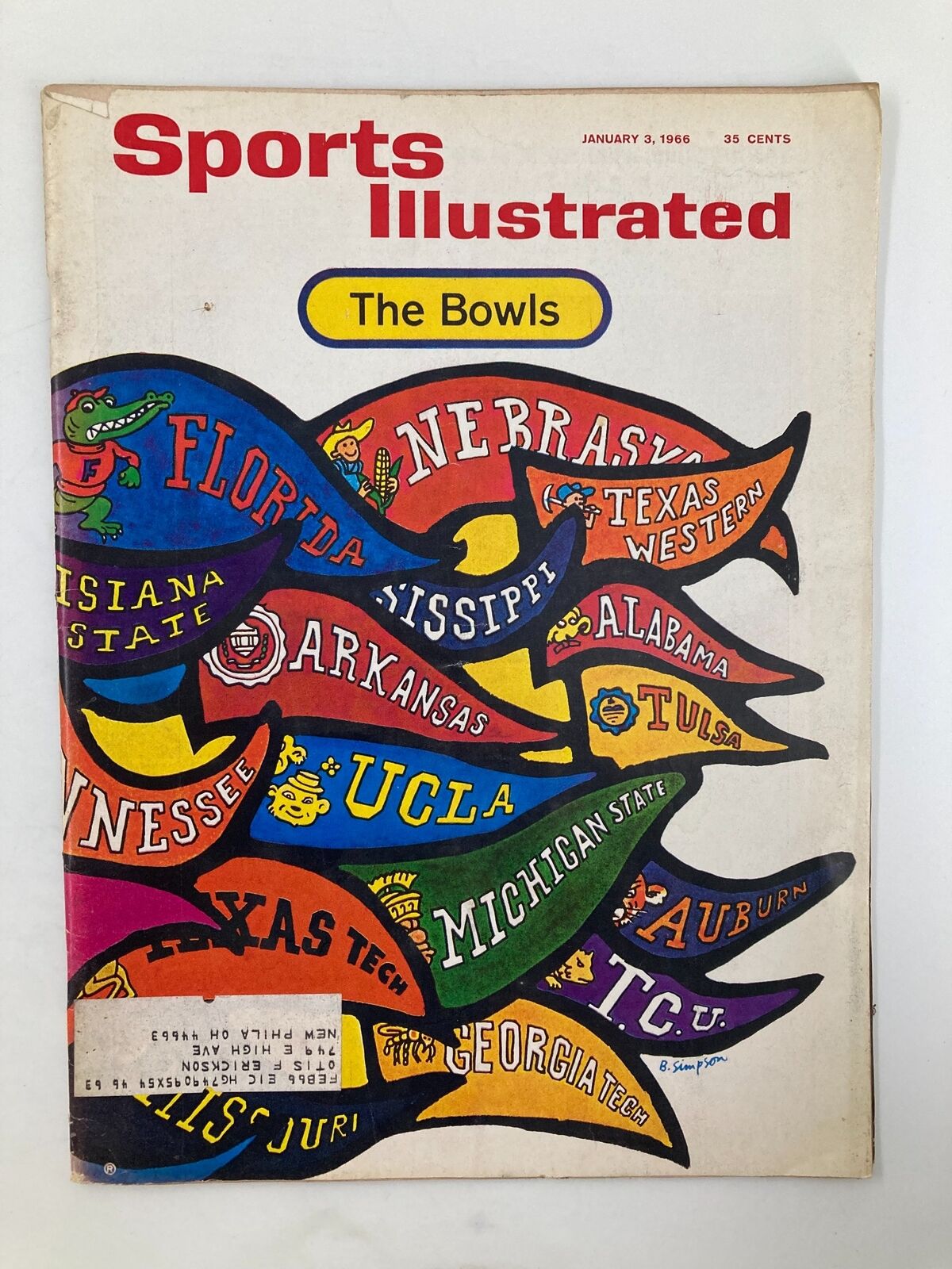 Vintage Sports Illustrated magazine cover from January 3, 1966, featuring college football bowl games with prominent team logos including UCLA, Florida, and Auburn.