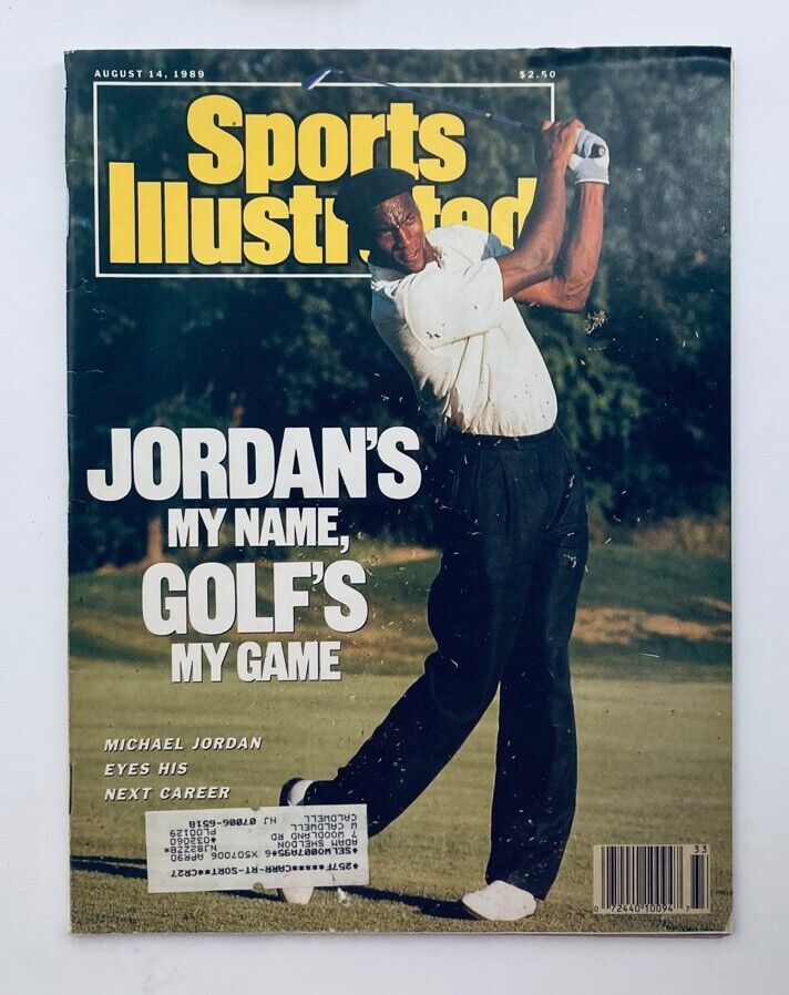 Cover of Sports Illustrated magazine, August 14, 1989, featuring Michael Jordan with the headline 'Jordan's My Name, Golf's My Game'. This vintage issue, Volume 71, Number 7, explores Michael Jordan's transition from basketball to golf.
