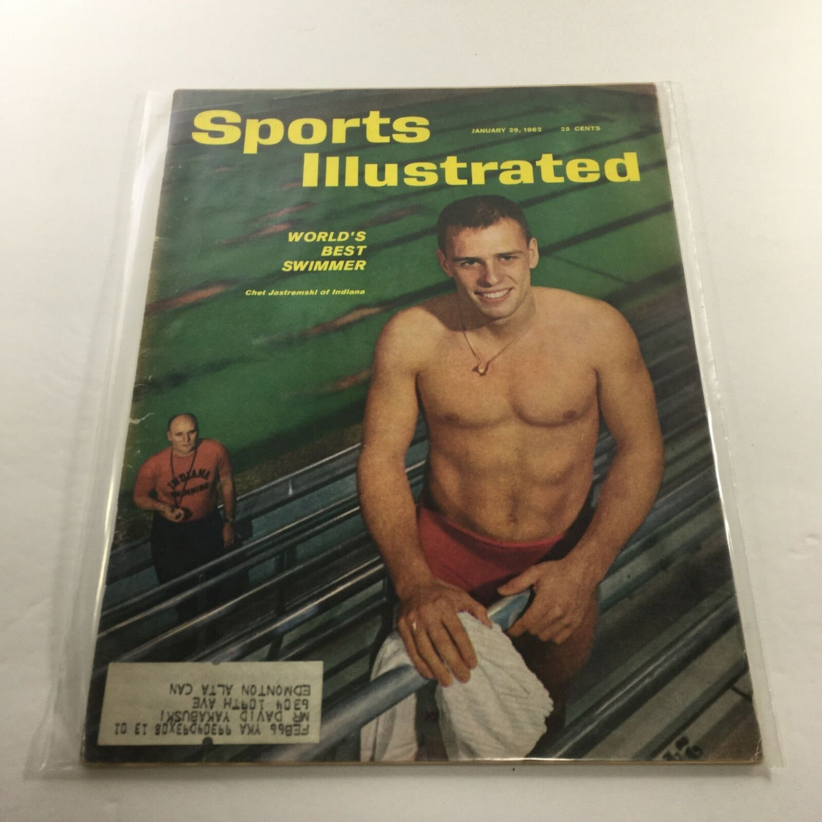 Cover of Sports Illustrated, January 29 1962, featuring Chet Jastremski, the world's best swimmer, showcasing his athleticism with a vibrant background and vintage appeal.