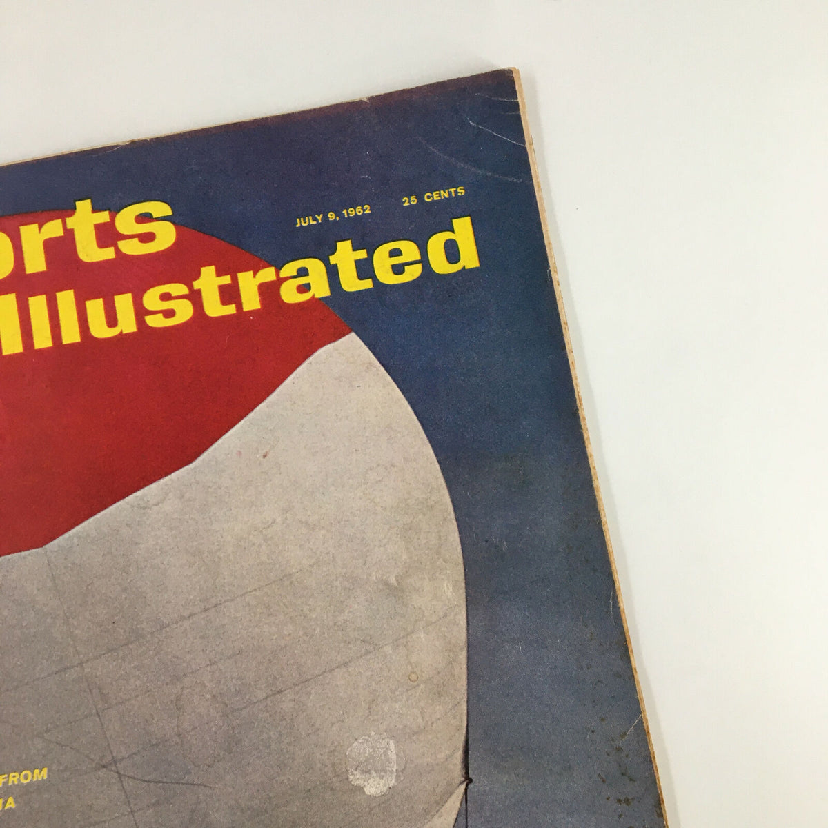 Detailed shot of the top section of VTG Sports Illustrated Magazine July 9 1962 cover, displaying the magazine's publication date and vibrant colors.