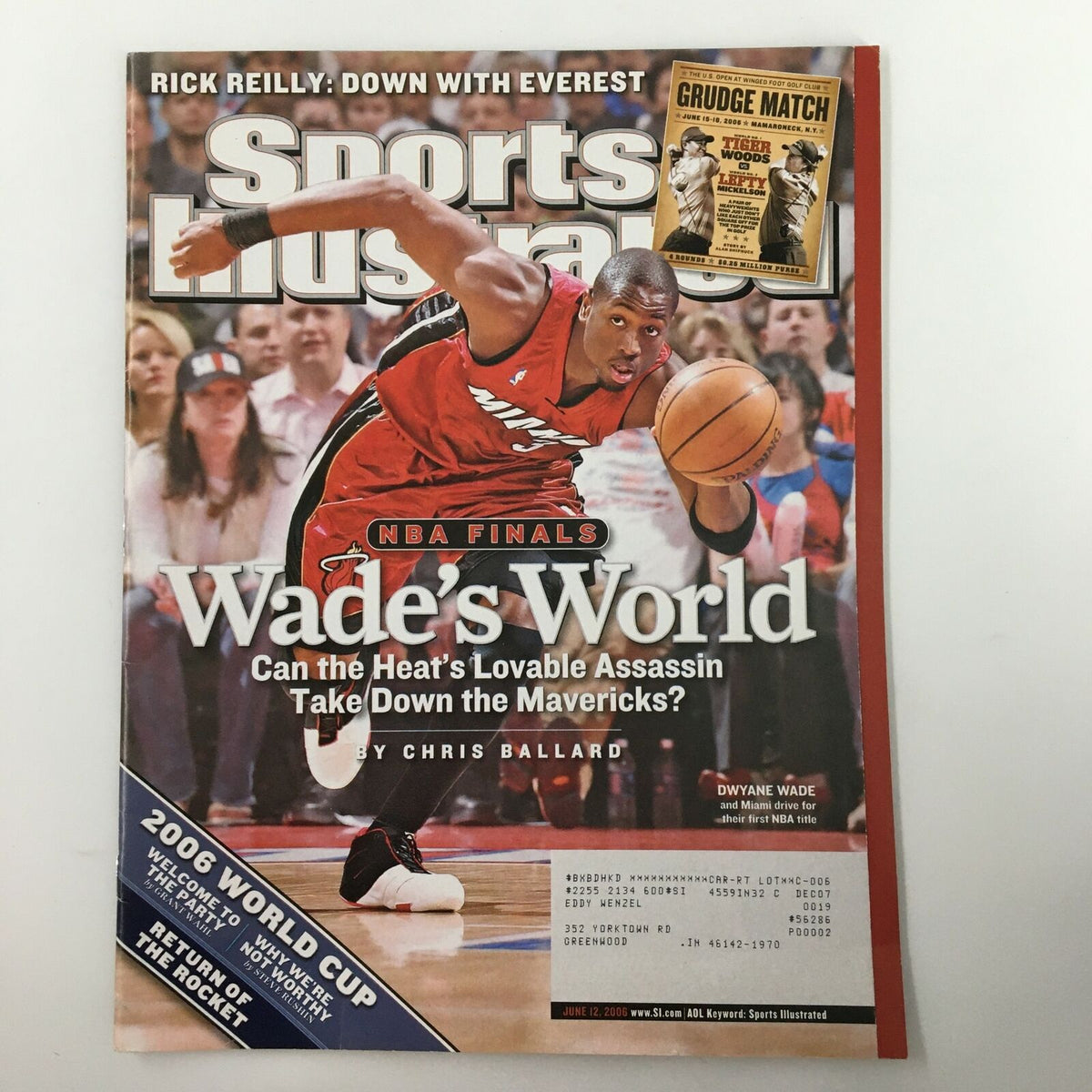 Sports Illustrated Magazine cover from June 12, 2006, featuring NBA player Dwyane Wade in action during the NBA Finals, highlighting 'Wade's World' and the Miami Heat's journey in the playoffs.