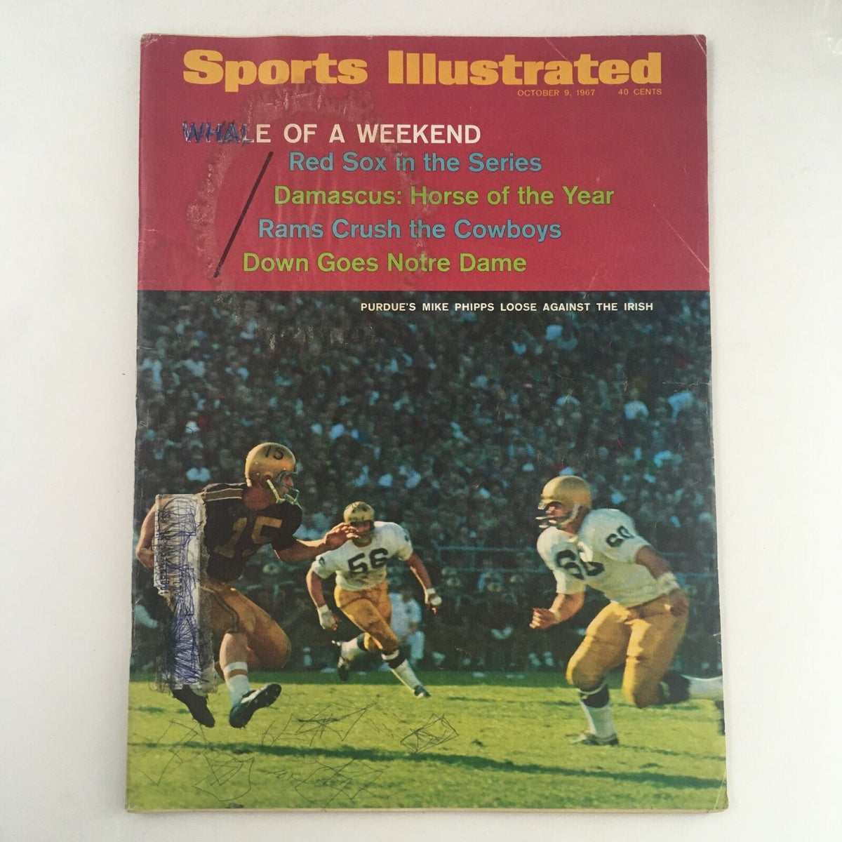 Cover of Sports Illustrated Magazine from October 9, 1967 featuring Purdue quarterback Mike Phipps, showcasing a colorful title and sports headlines.