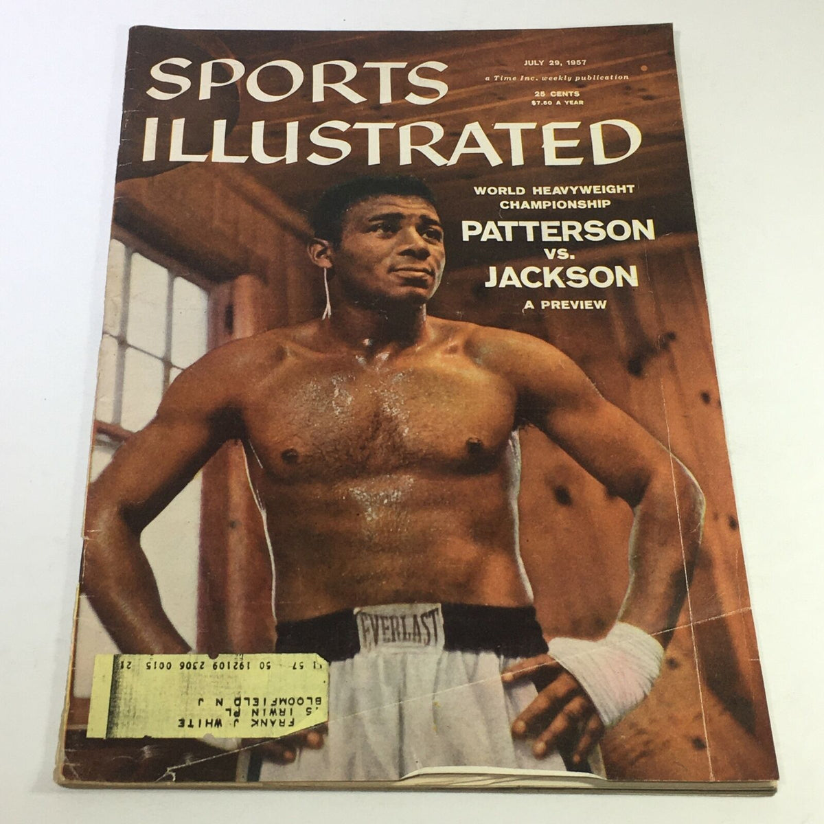 VTG Sports Illustrated Magazine Cover dated July 29, 1957, featuring Floyd Patterson vs Julian Jackson, showcasing the World Heavyweight Championship preview with Patterson in boxing attire.