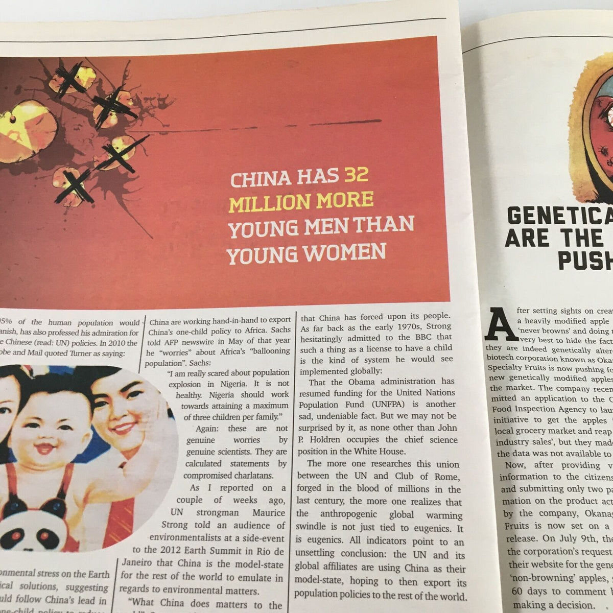 Article discussing demographic issues in China in Infowars 1st Edition Magazine September 2012, emphasizing global population trends.