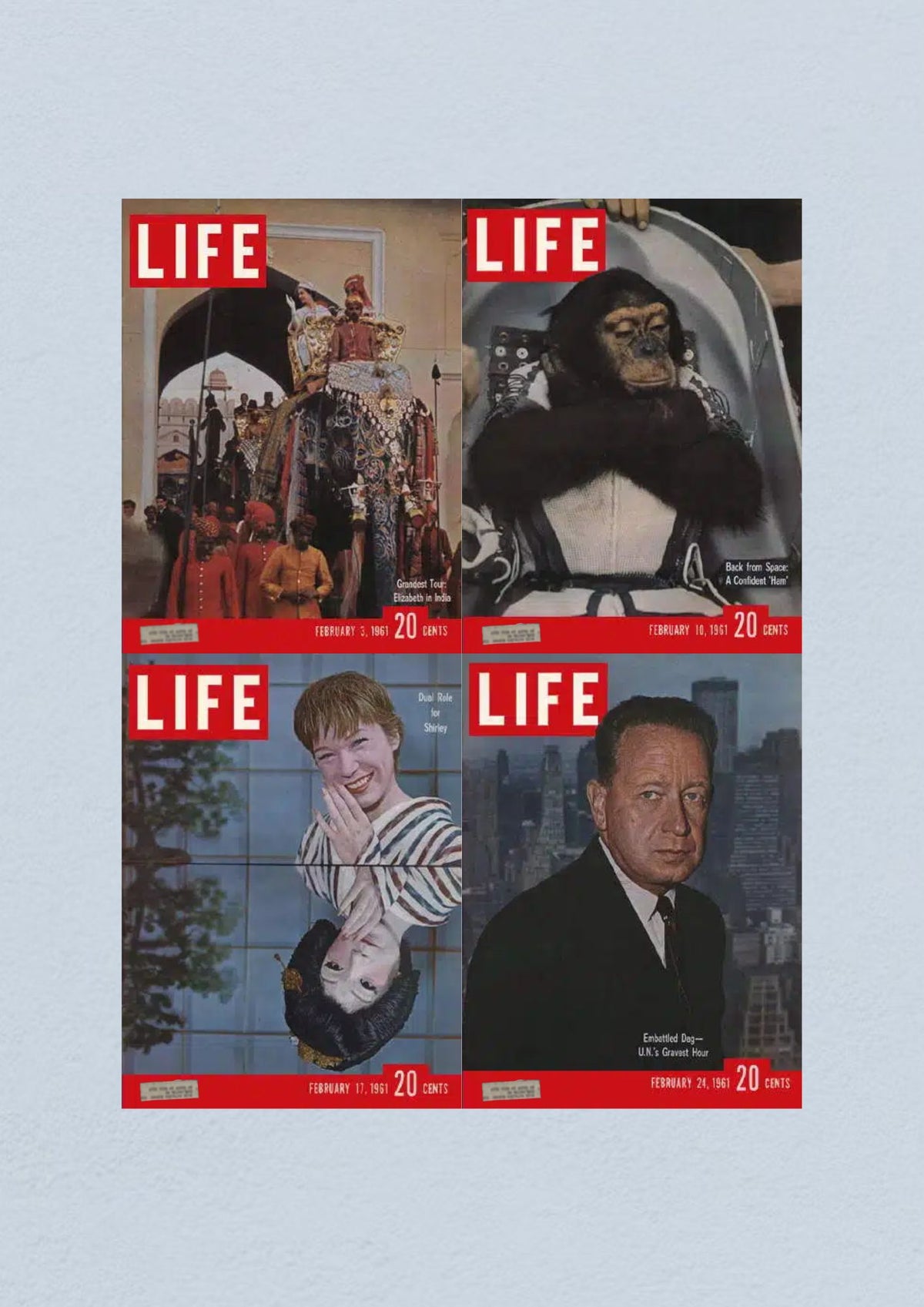 Life Magazine Lot of 4 Full Month February 1961 featuring covers from February 3, 10, 17, and 24, showcasing key historical events and cultural highlights from the Civil Rights Era.