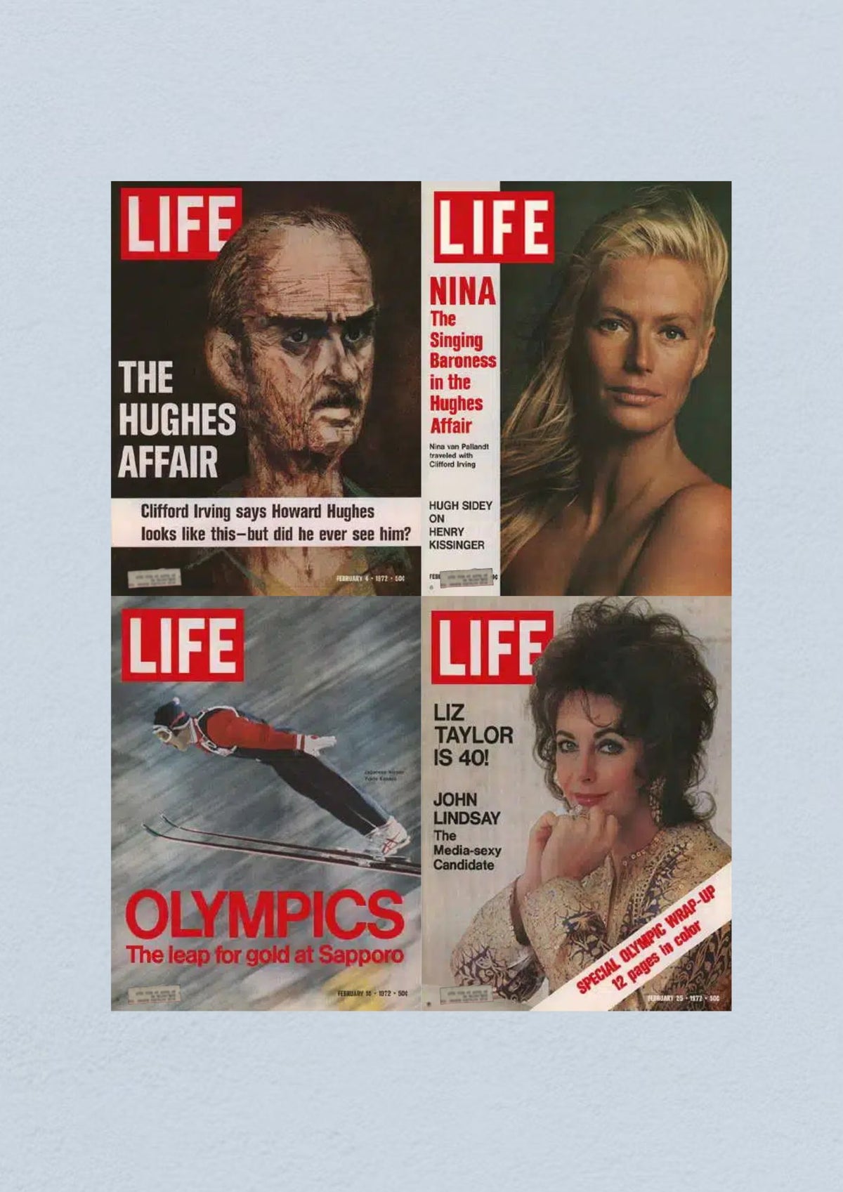 Life Magazine cover for February 25, 1972, featuring Elizabeth Taylor's milestone at 40, capturing a significant moment in pop culture history.