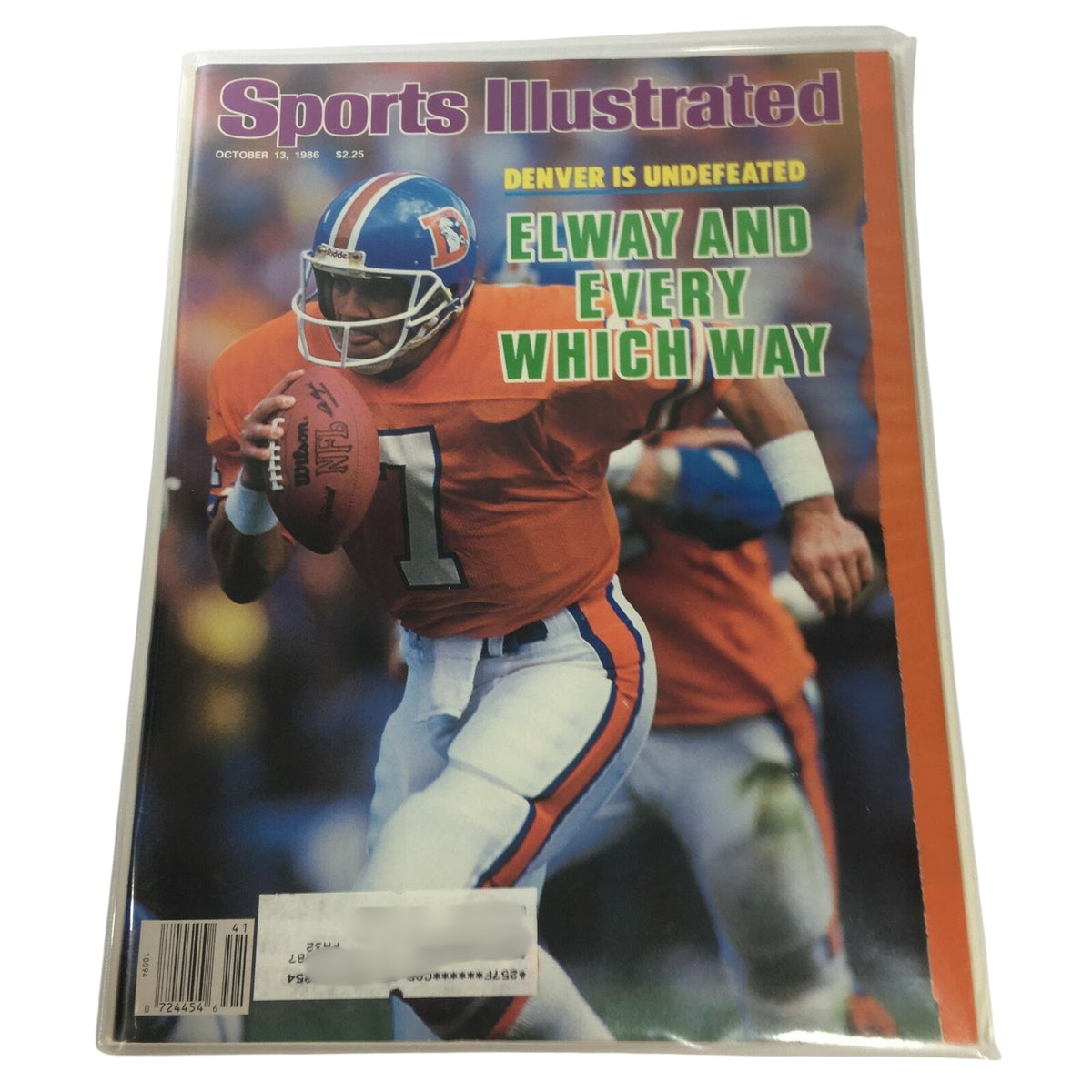 Lot of 6 1980s-1990s Sports Illustrated Magazines, with the cover dated October 13, 1986, showing John Elway and the title 'Elway and Every Which Way' celebrating his undefeated season.